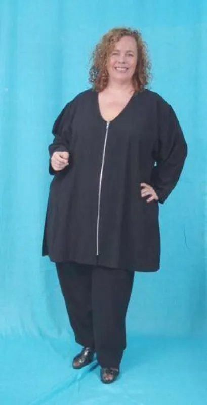 Zipper Front Sarah Shirt - stretch woven suiting sold by Love Your Peaches