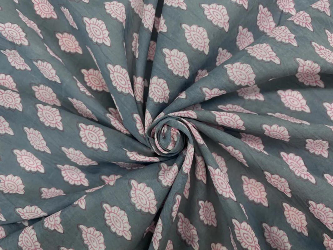 C19.1 - Cotton Voile - hand-printed - gray butta flower *** sold by Love Your Peaches