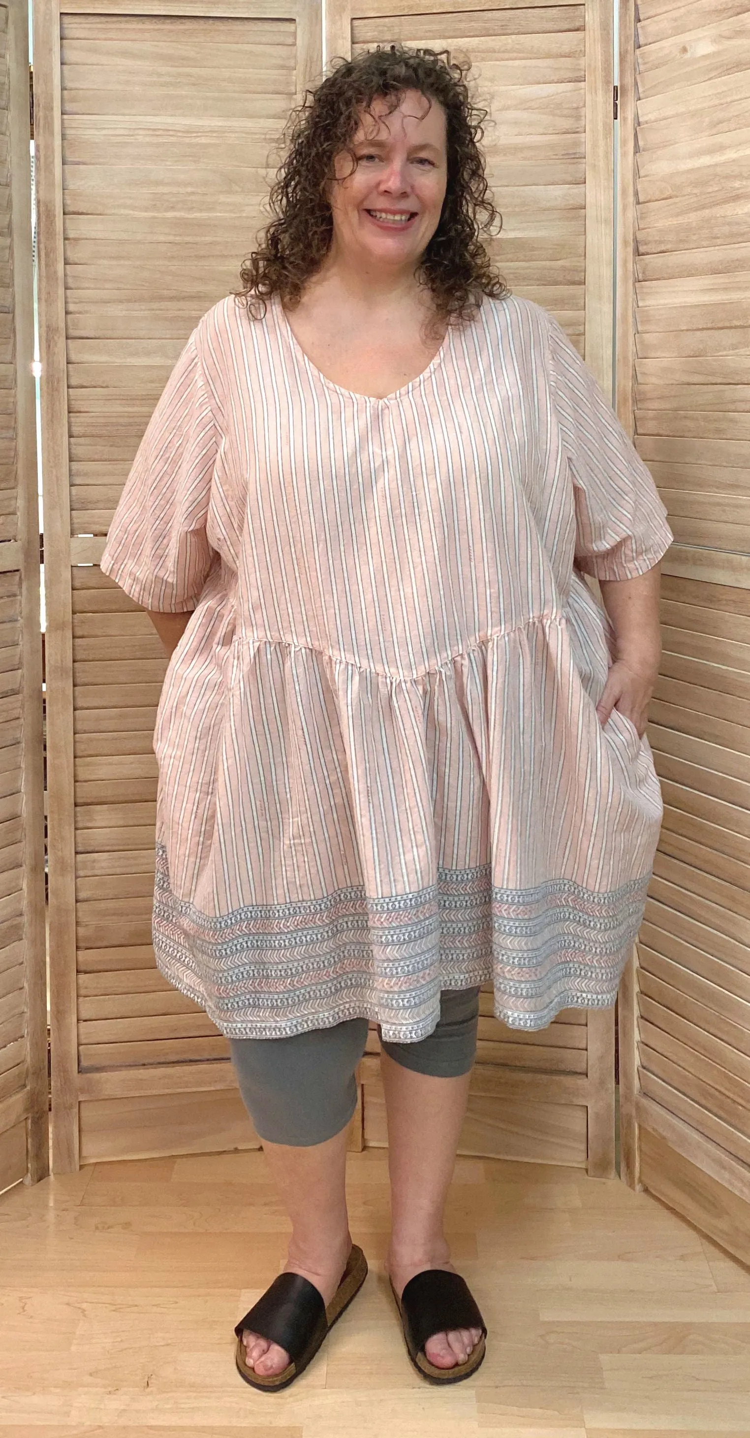 C19.3 - Cotton Voile - hand-printed - pink stripe border print*** sold by Love Your Peaches product image thumbnail 2