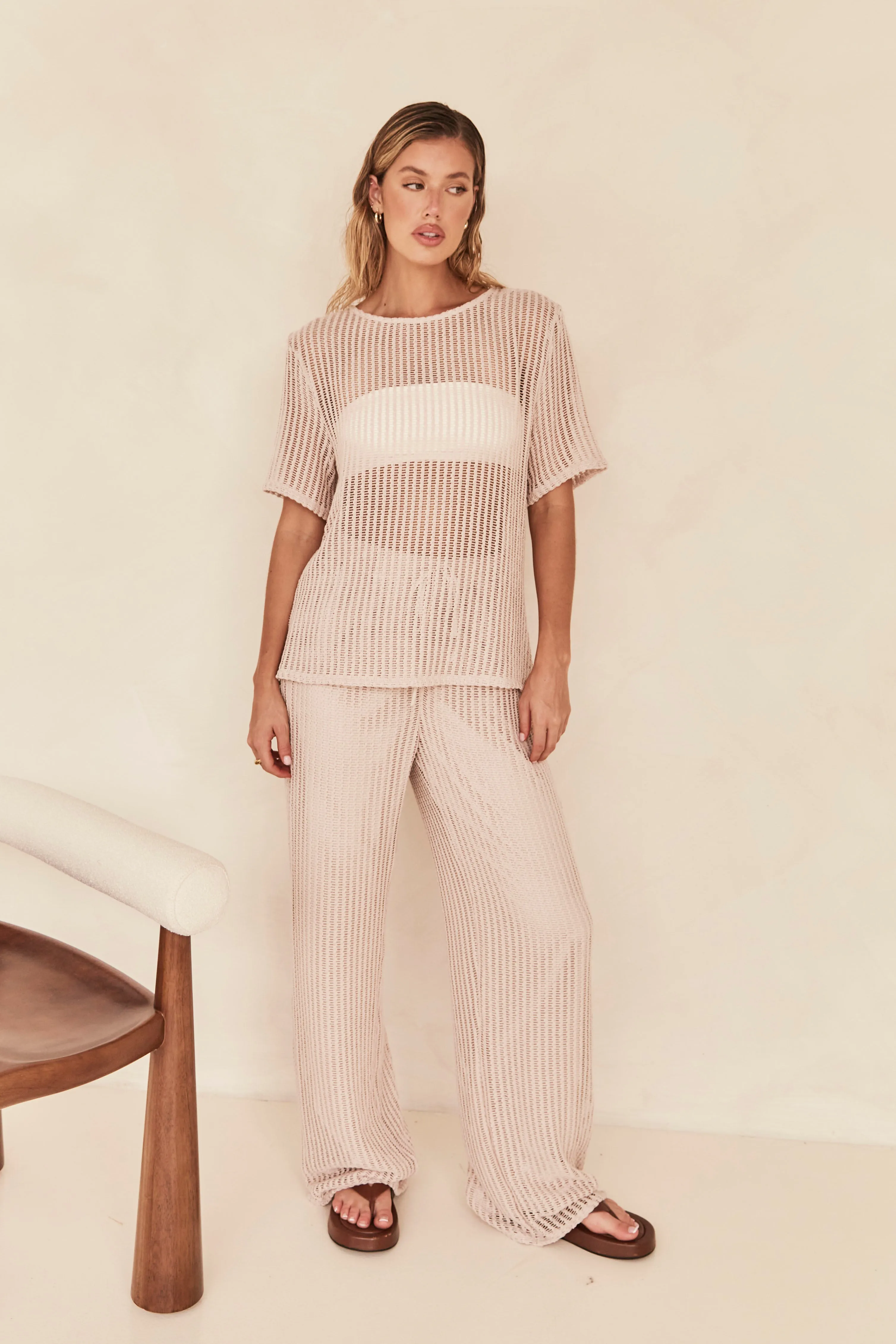 Celia Knit Pant (Beige) sold by Runway Scout
