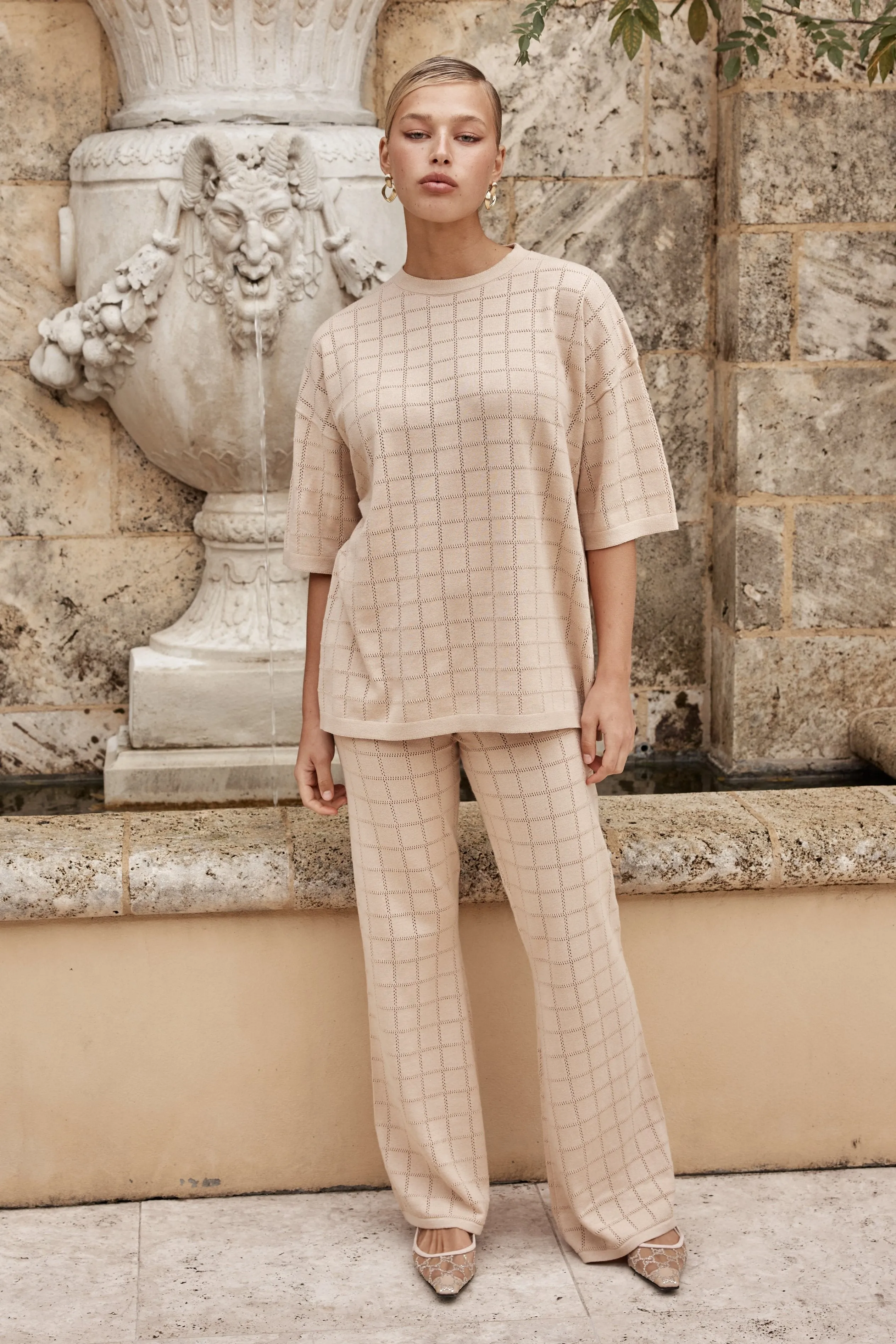 Aime Knit Pant (Beige) sold by Runway Scout