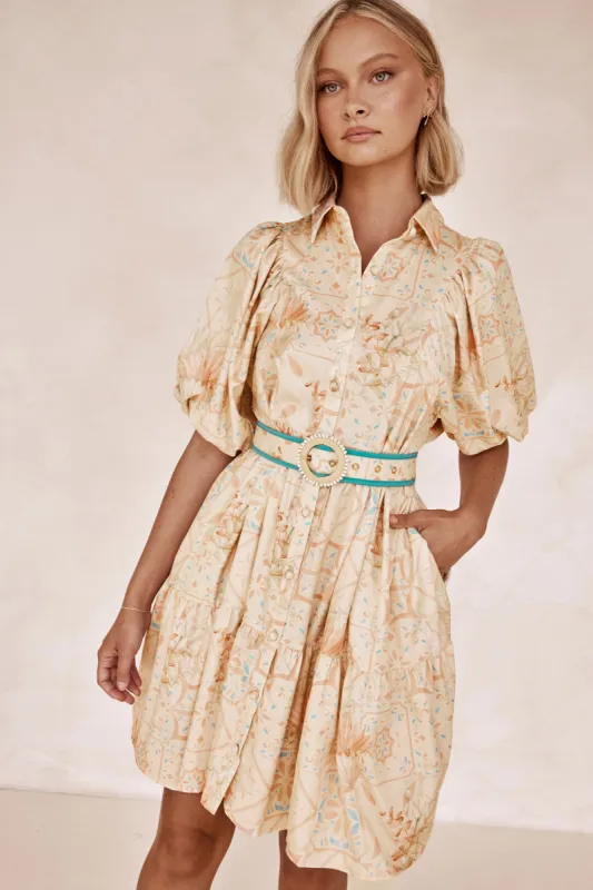 Monroe Mini Dress (Beige) sold by Runway Scout