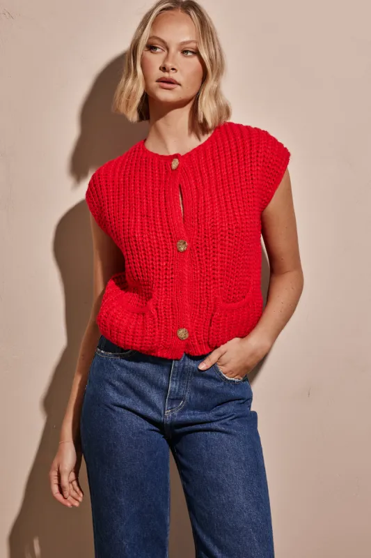 Laila Knit Vest (Red) sold by Runway Scout