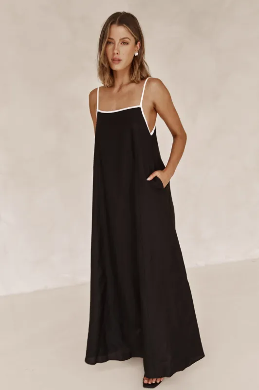 Dasha Linen Maxi Dress (Black & White) sold by Runway Scout