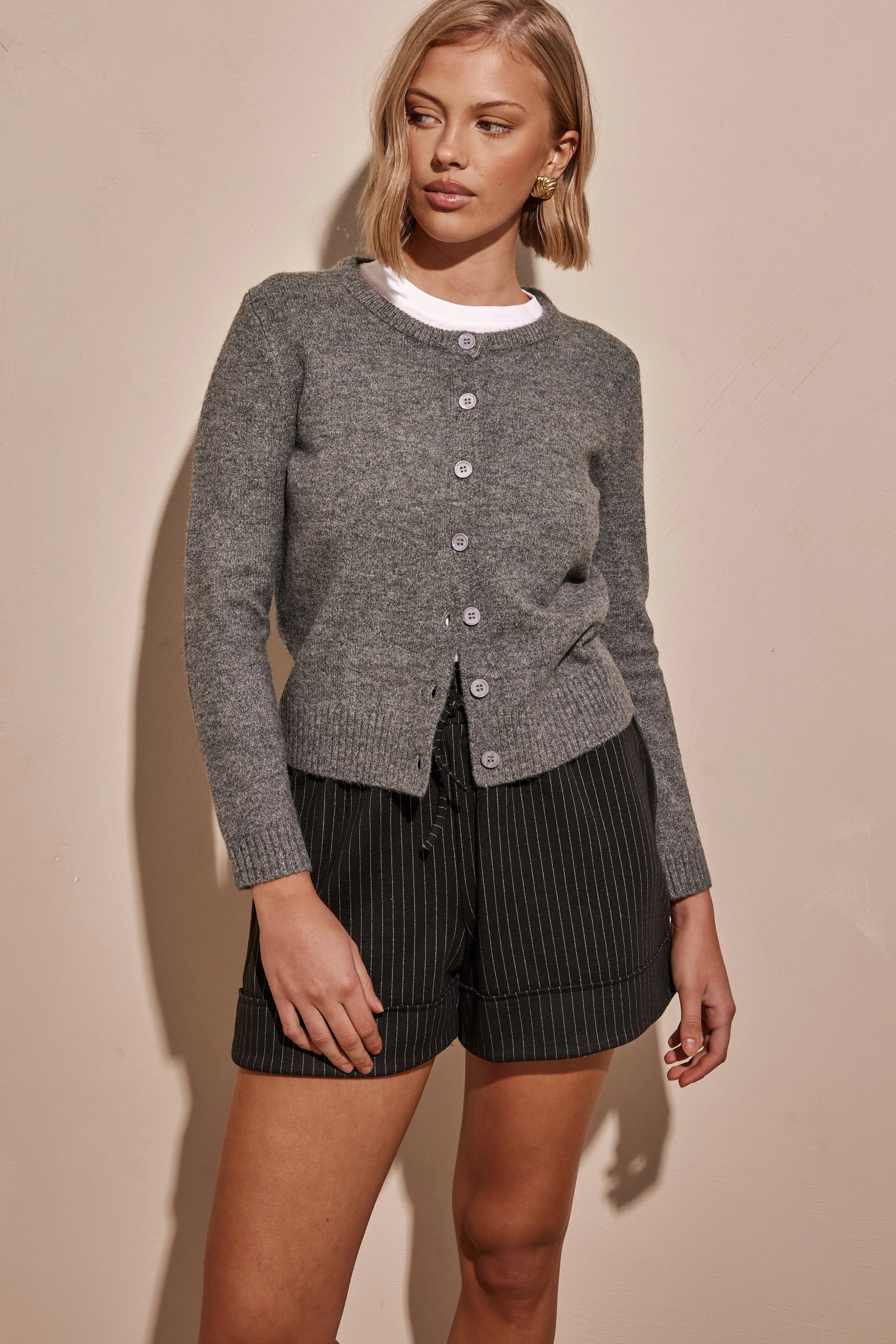 Moore Knit Cardigan (Grey) sold by Runway Scout