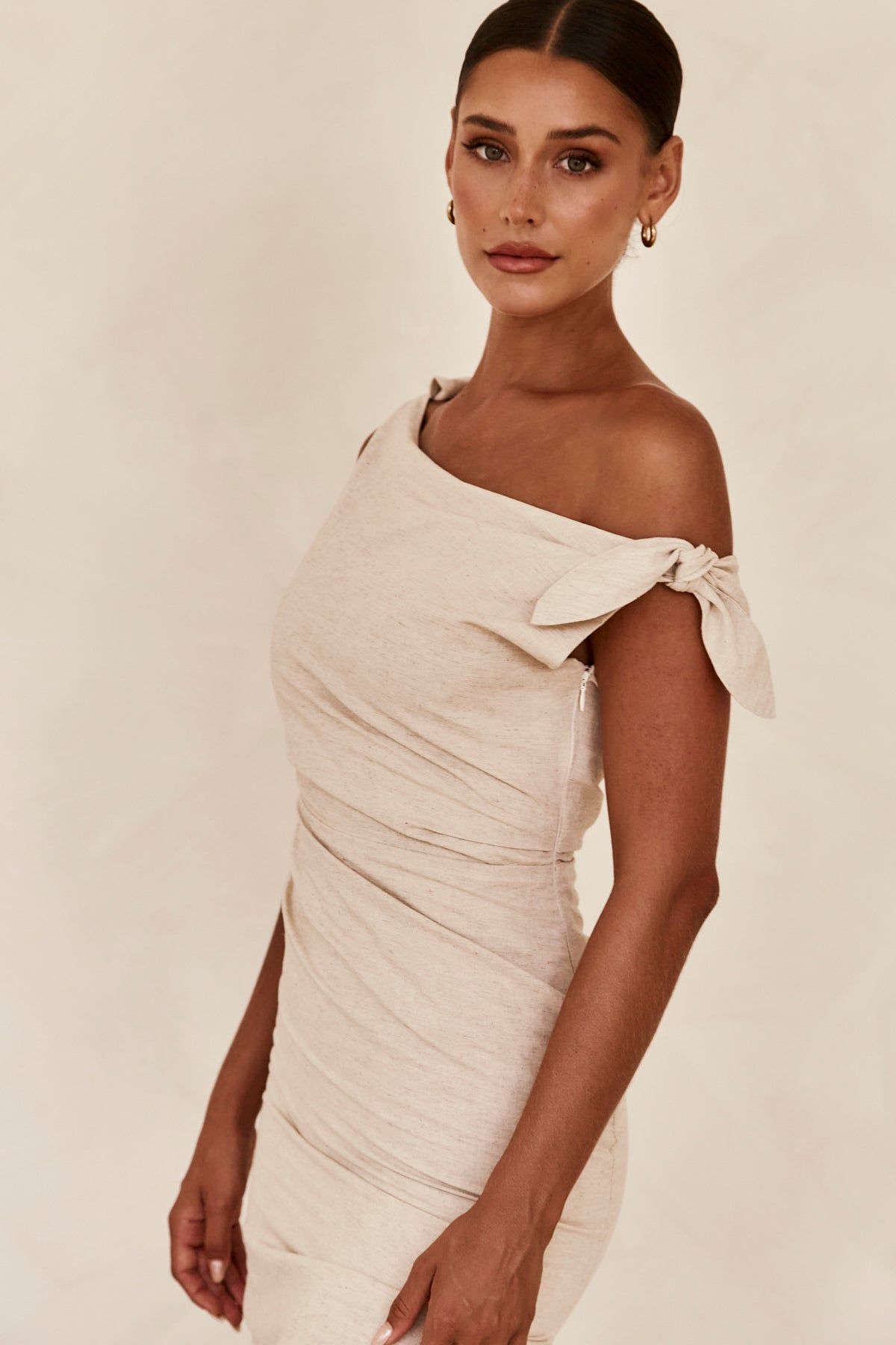 Lois Midi Dress (Beige) sold by Runway Scout product image thumbnail 4