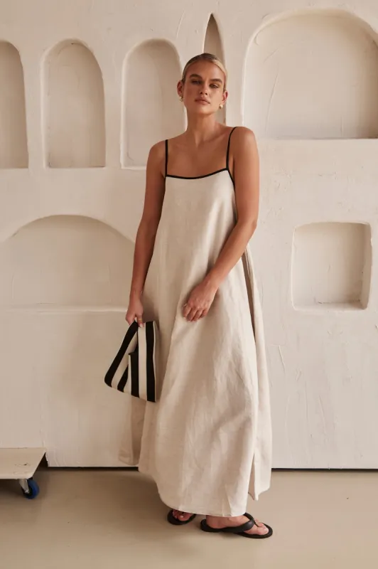 Dasha Linen Maxi Dress (Beige) sold by Runway Scout
