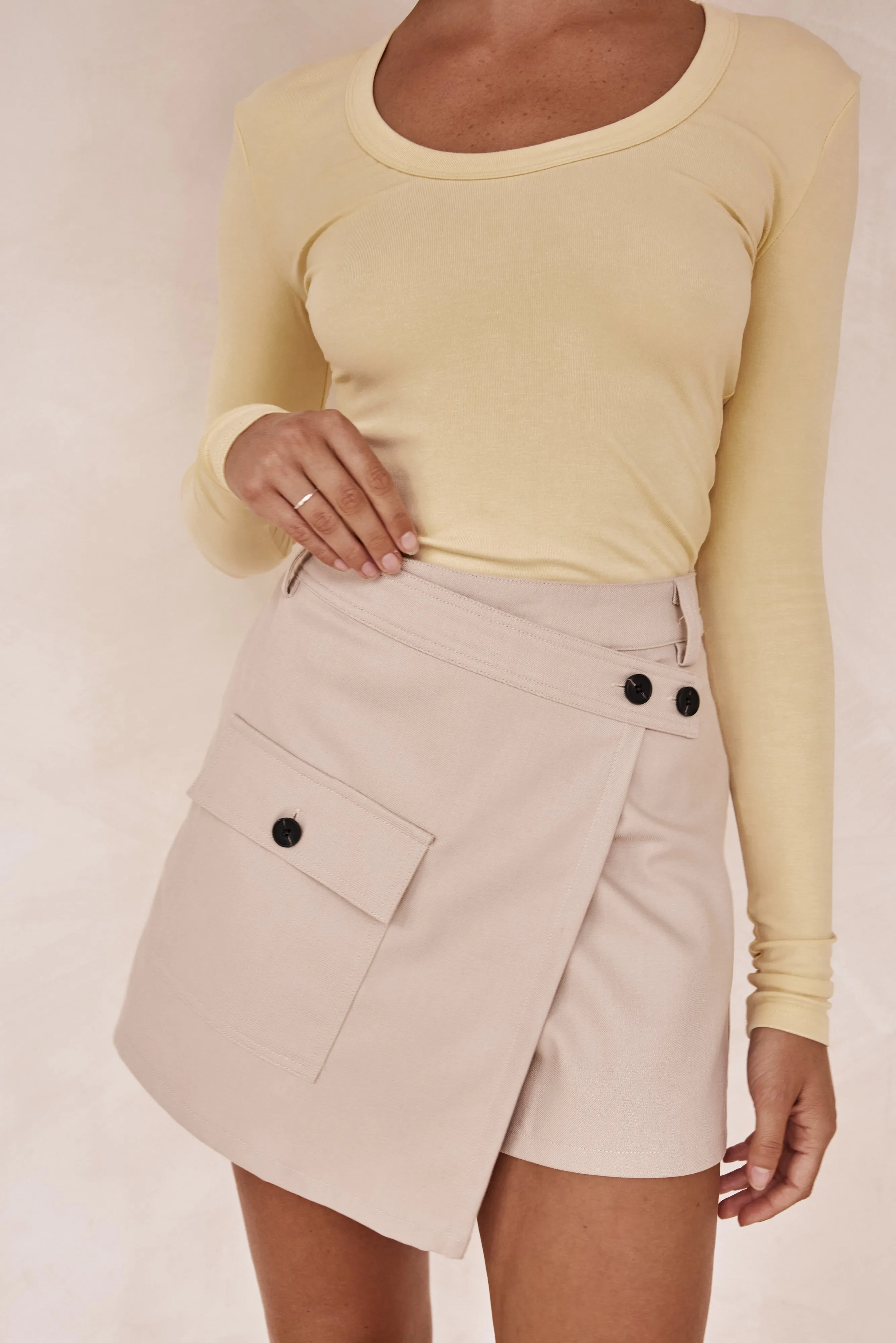 Lopez Cargo Skort (Beige) sold by Runway Scout