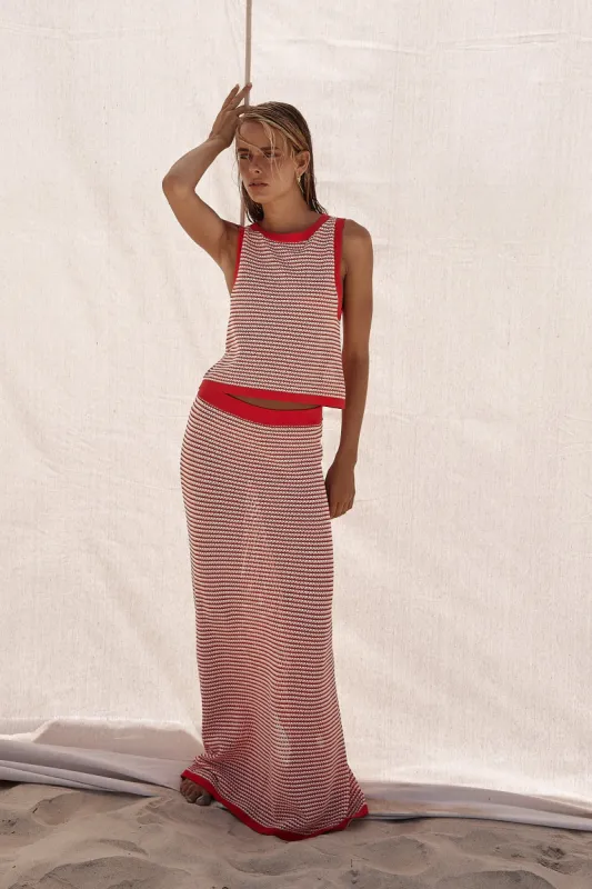 Val Knit Maxi Skirt (Red) sold by Runway Scout