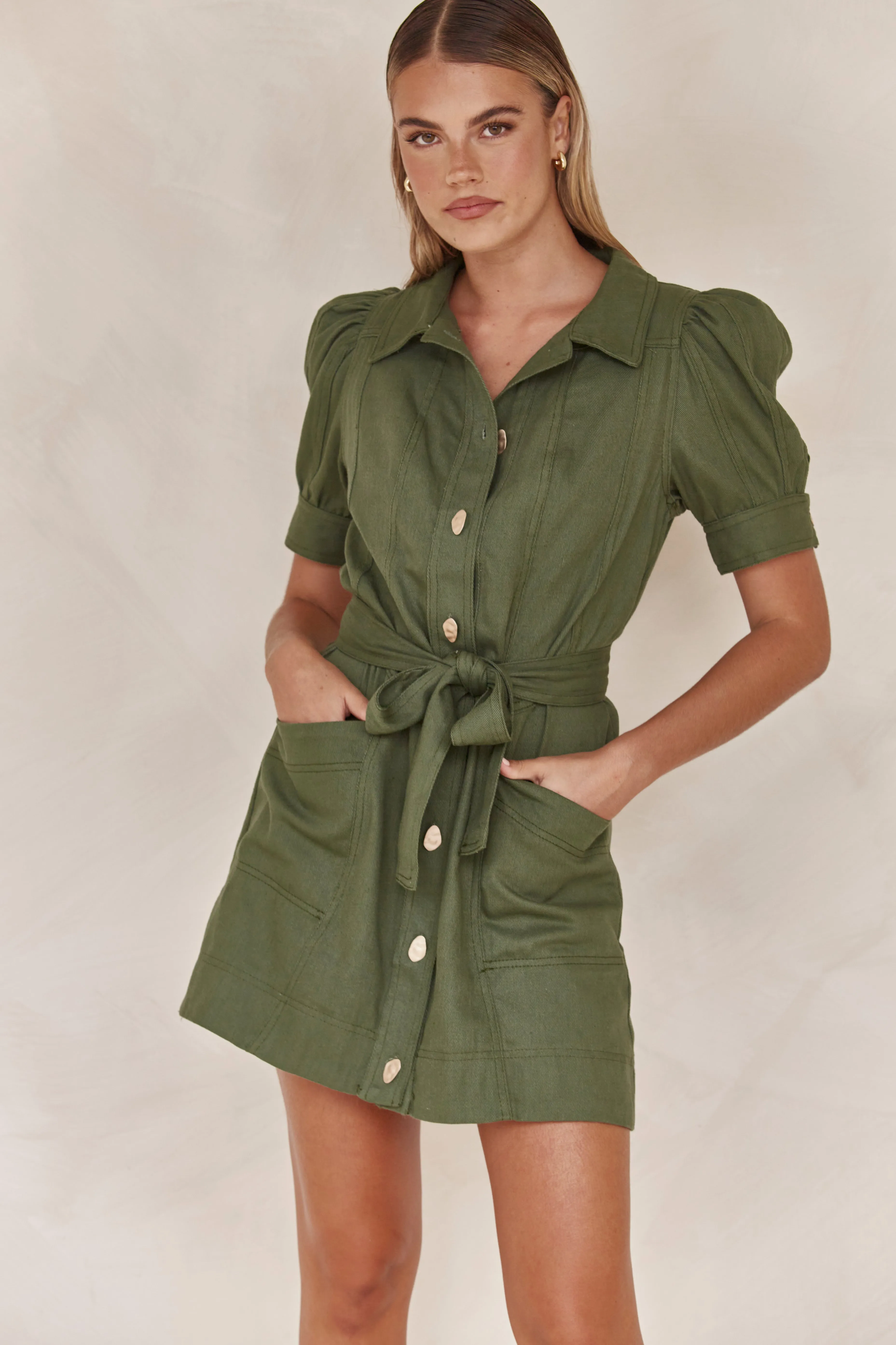 Harriet Mini Dress (Khaki) sold by Runway Scout product image thumbnail 4