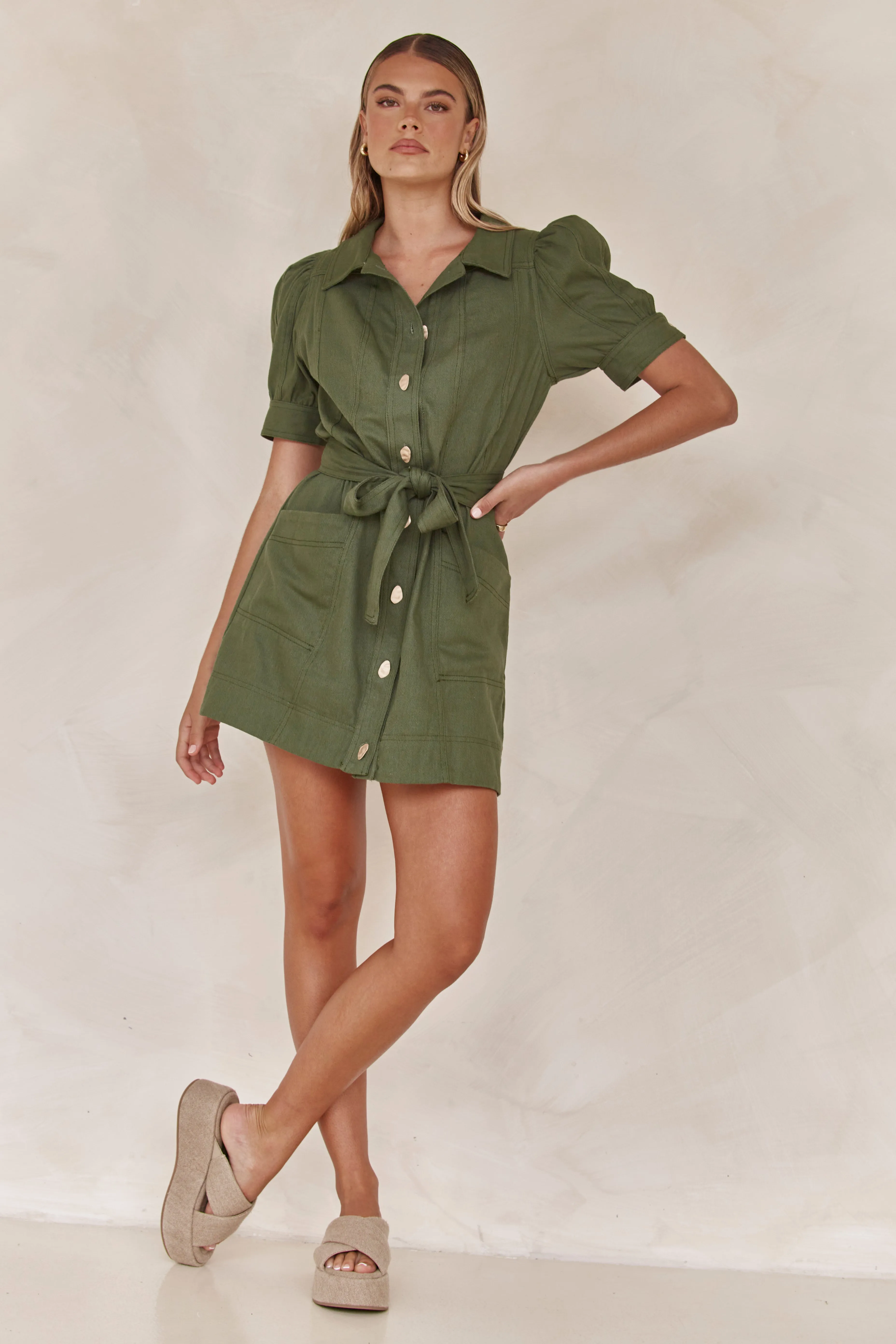 Harriet Mini Dress (Khaki) sold by Runway Scout product image thumbnail 5