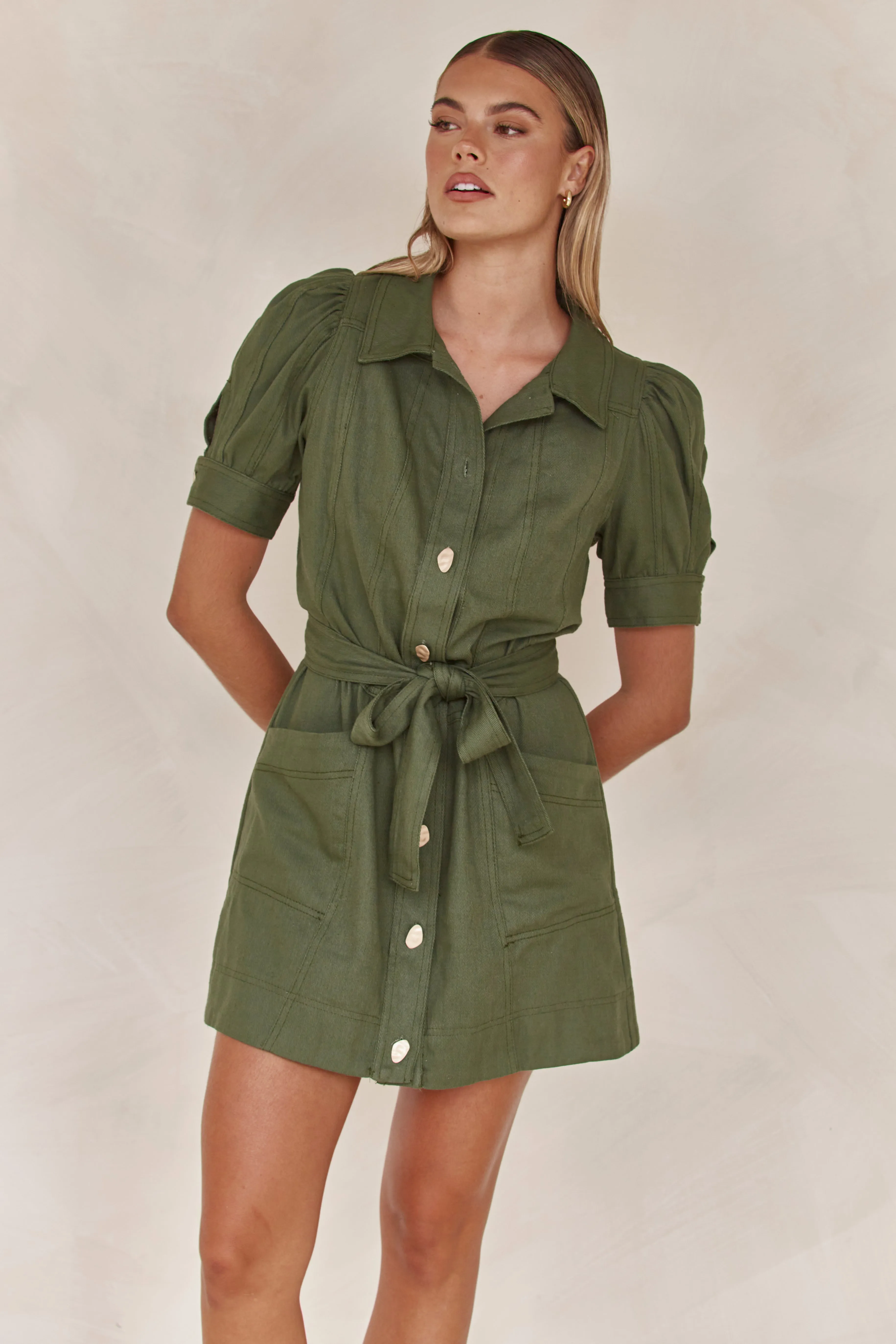 Harriet Mini Dress (Khaki) sold by Runway Scout product image thumbnail 3