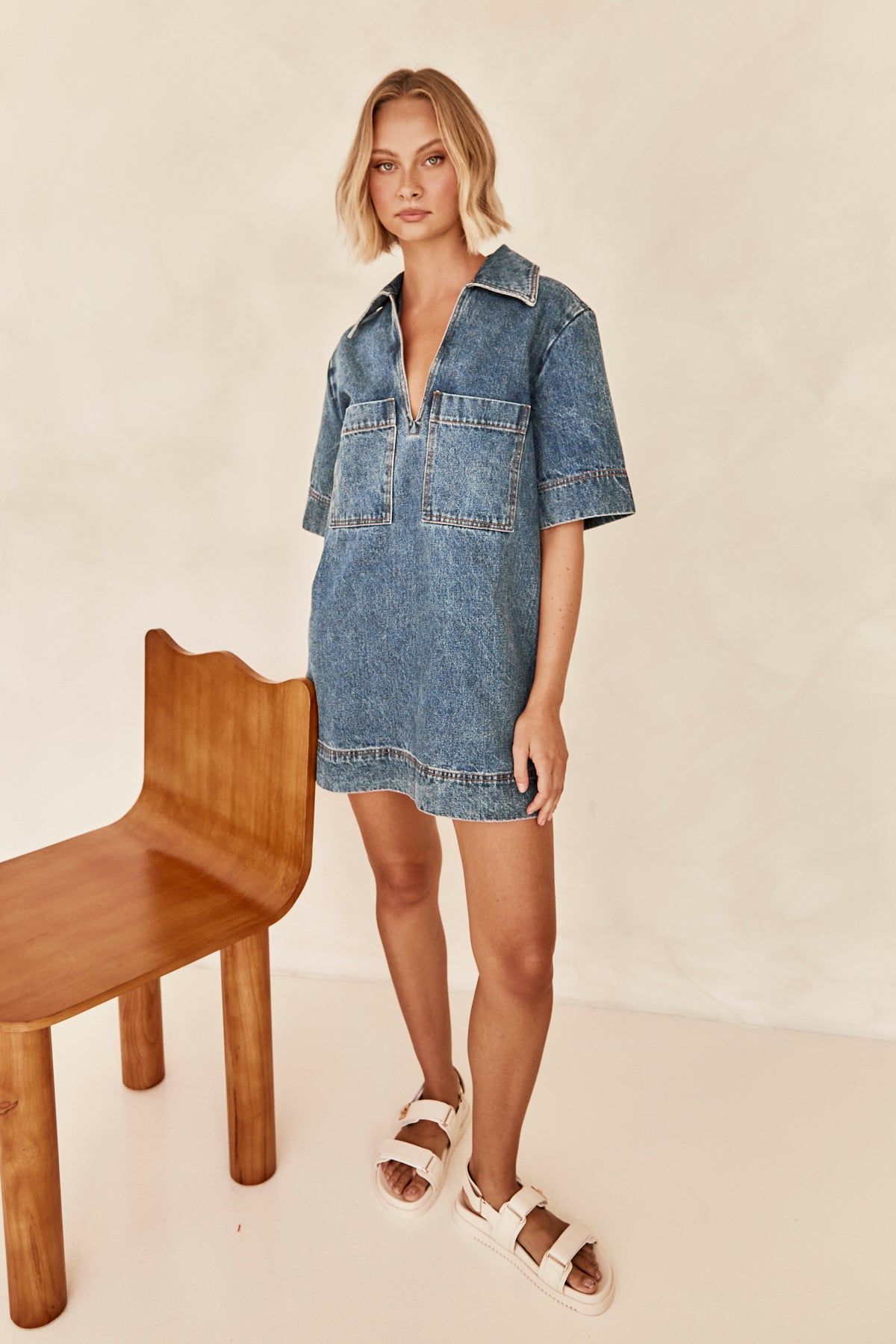 Tara Denim Mini Dress (Blue) sold by Runway Scout product image thumbnail 3