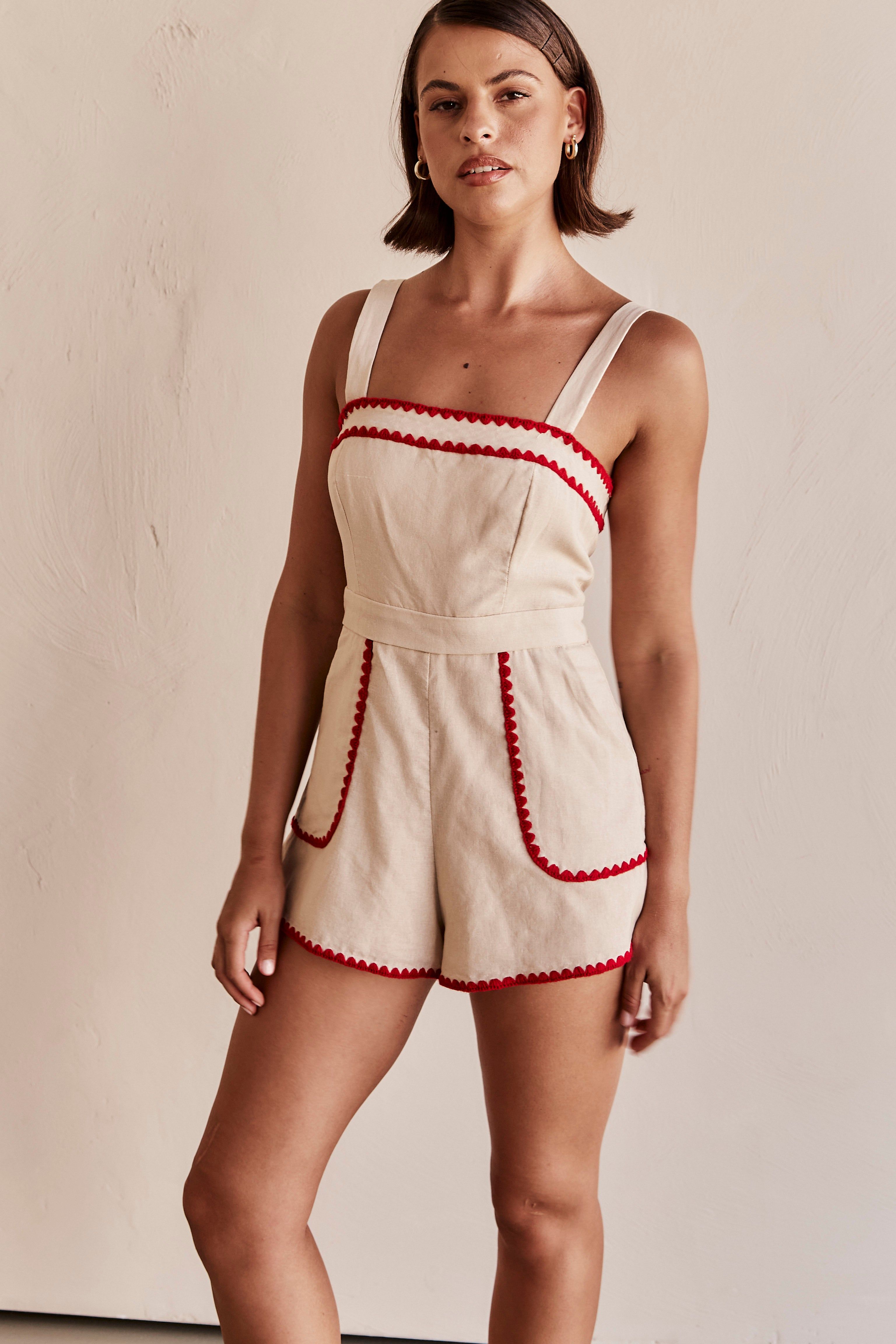 Kylan Playsuit (Beige) sold by Runway Scout