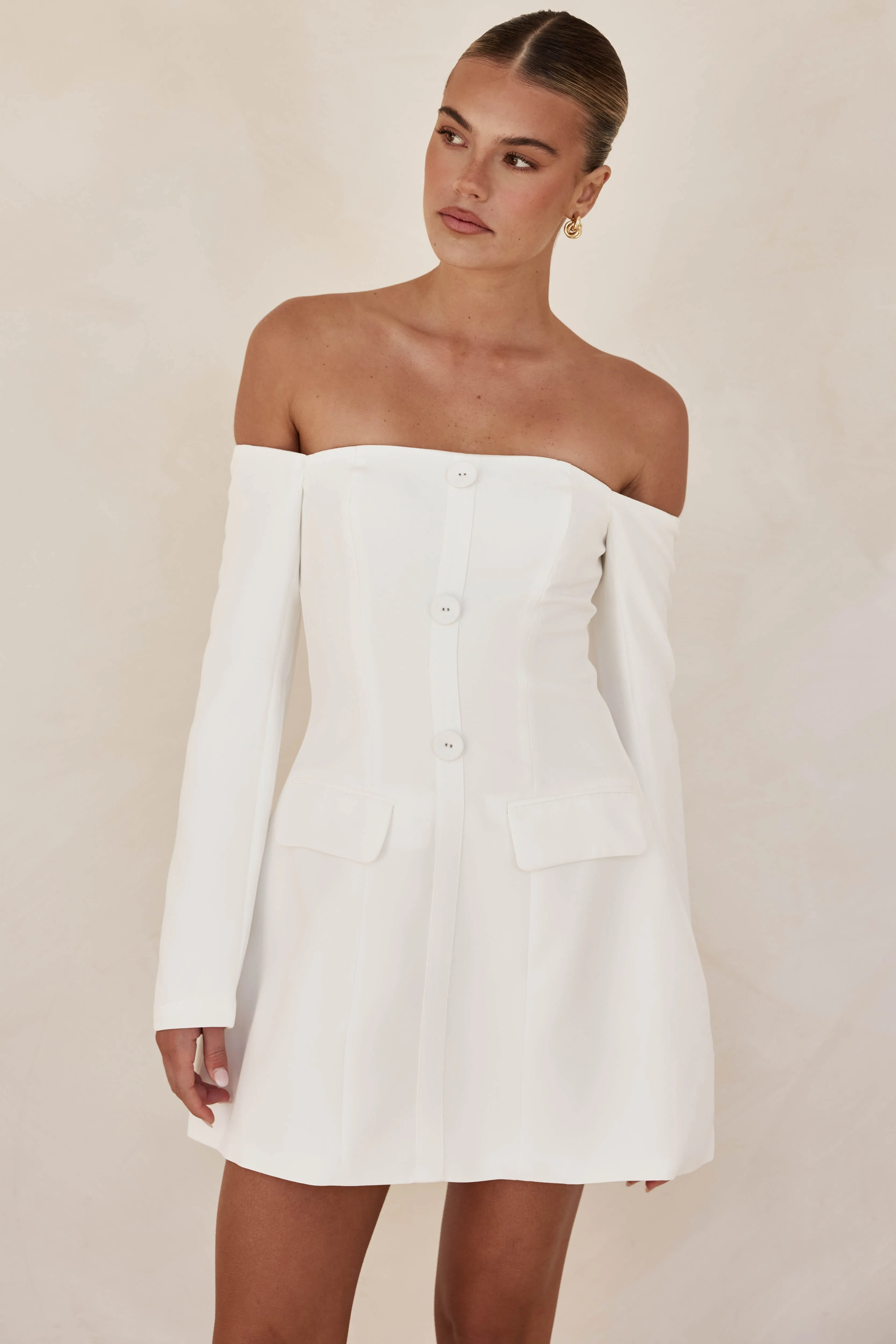 Luna Mini Dress (White) sold by Runway Scout