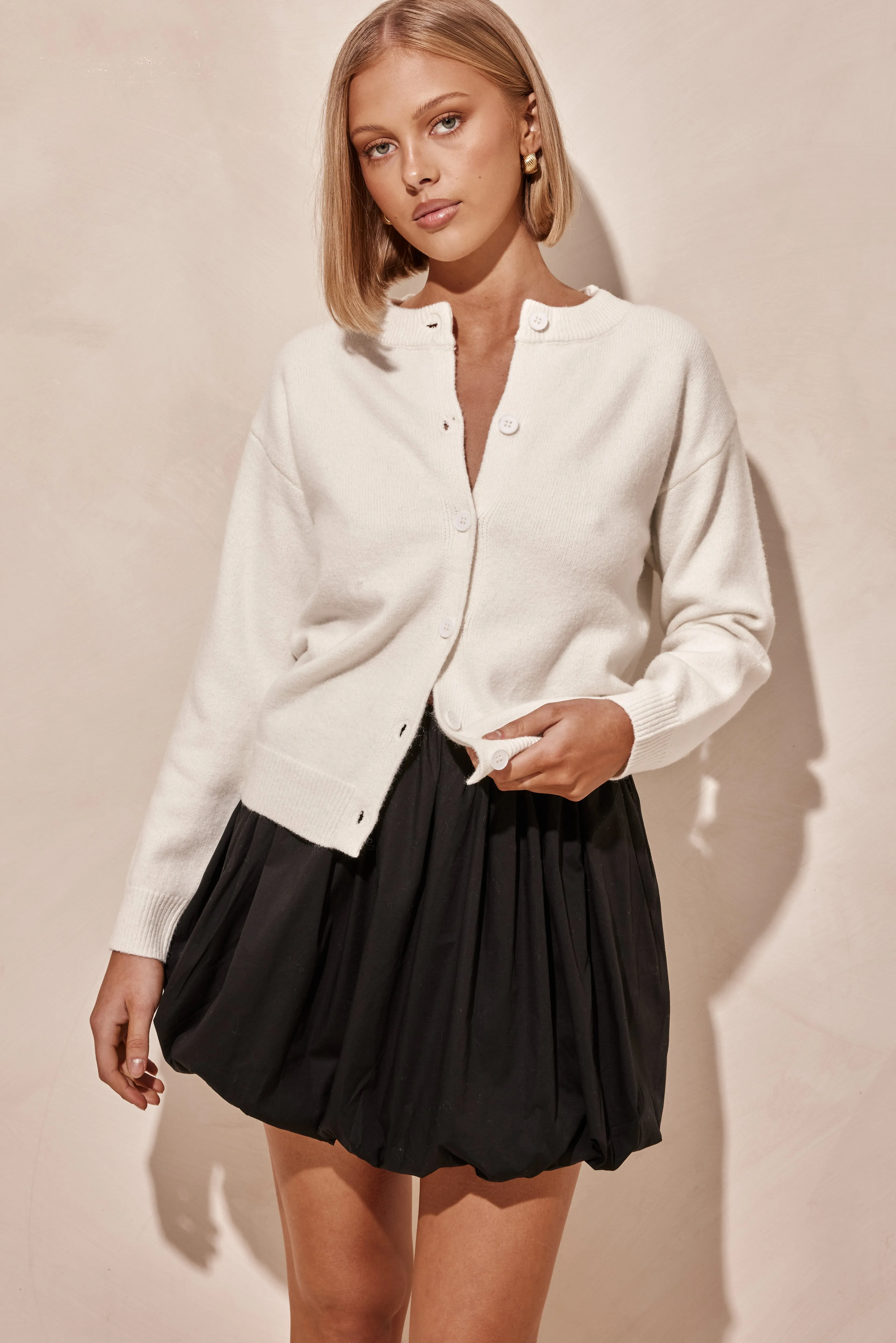 Moore Knit Cardigan (White) sold by Runway Scout