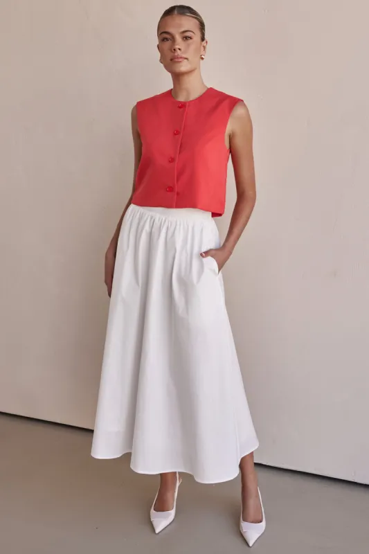 Conley Midi Skirt (White) sold by Runway Scout