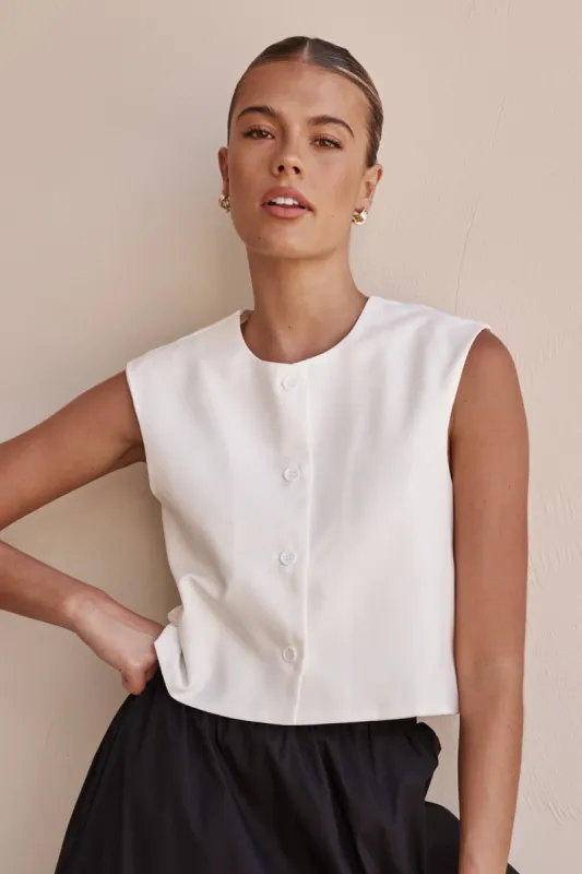 Dana Vest (White) sold by Runway Scout