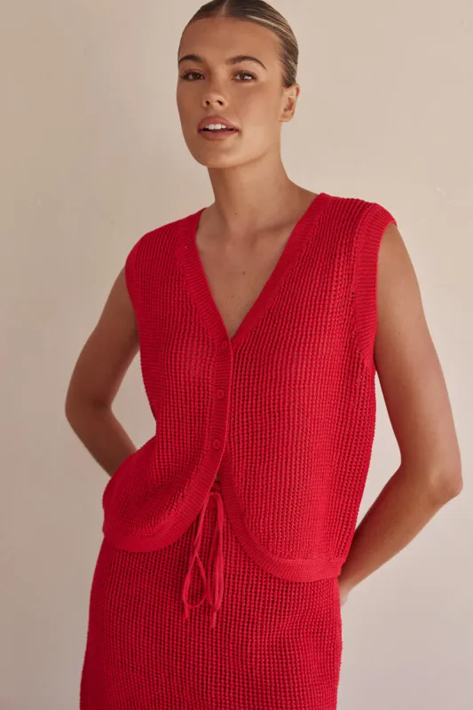 Laney Knit Vest (Red) sold by Runway Scout