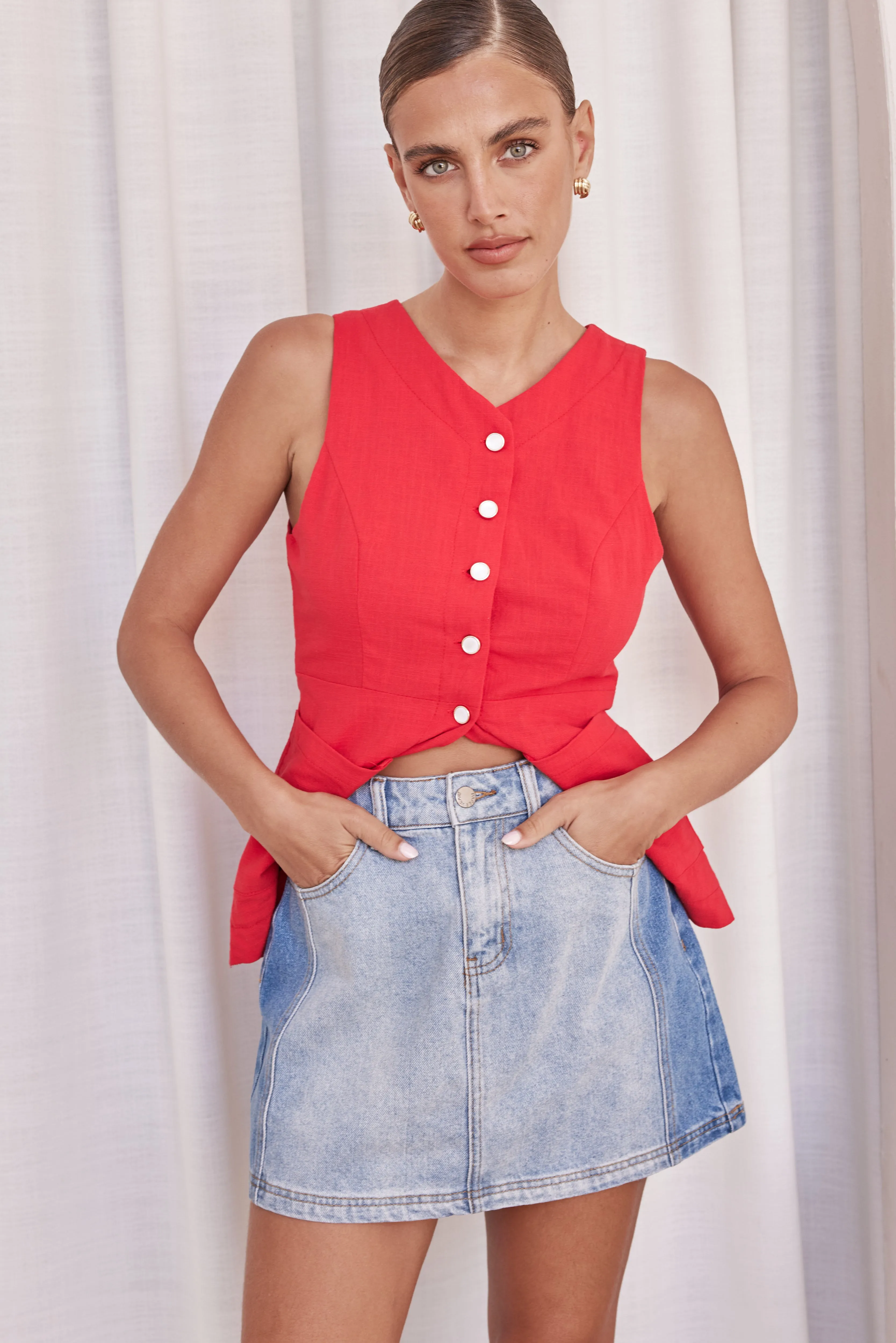 Selene Denim Mini Skirt (Blue) sold by Runway Scout product image thumbnail 5