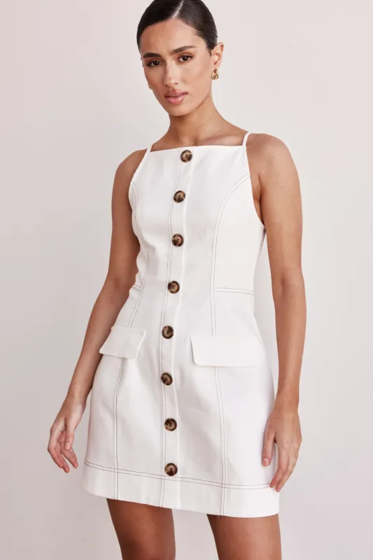 Belinda Denim Mini Dress (White) sold by Runway Scout