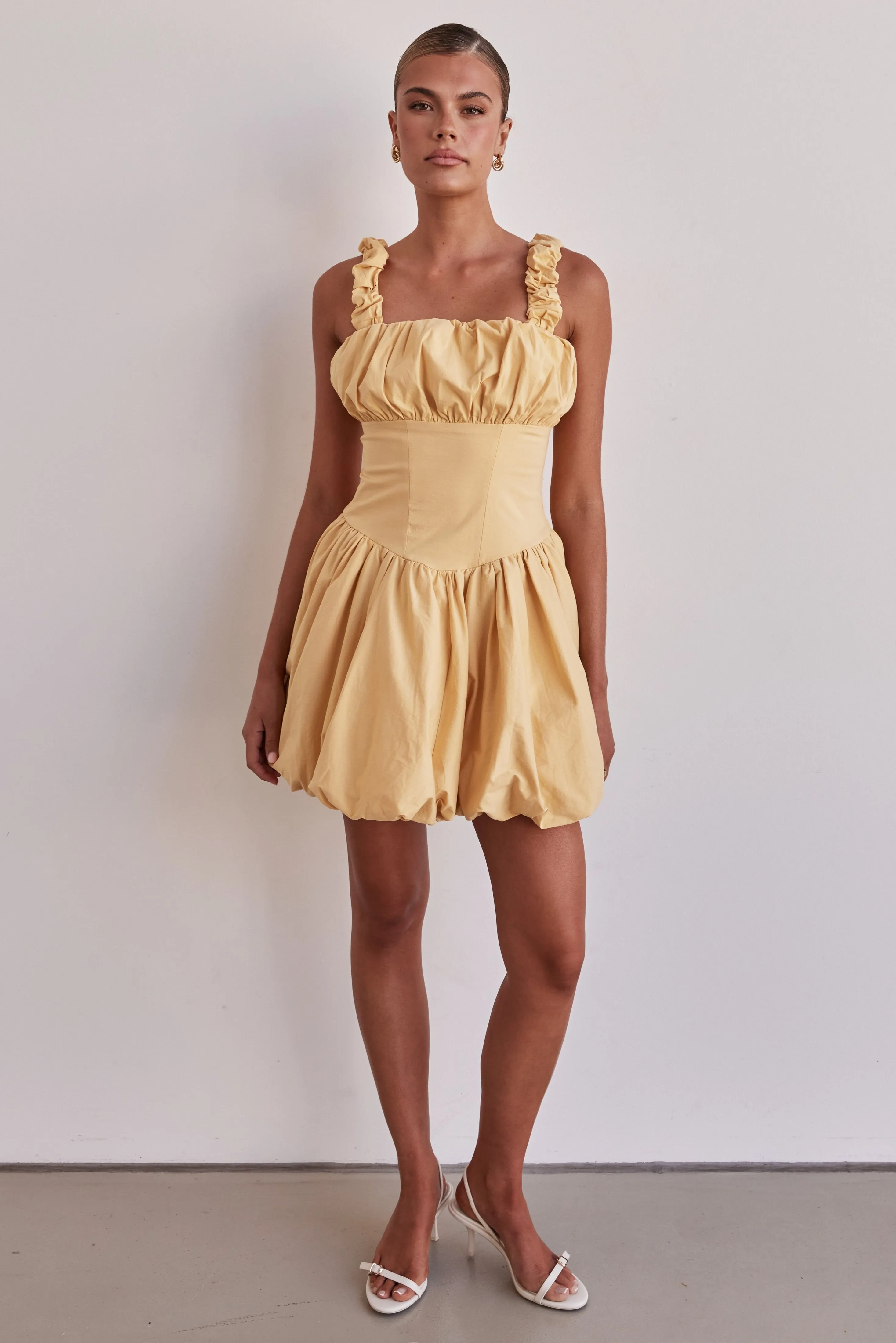 Guinevere Mini Dress (Yellow) sold by Runway Scout