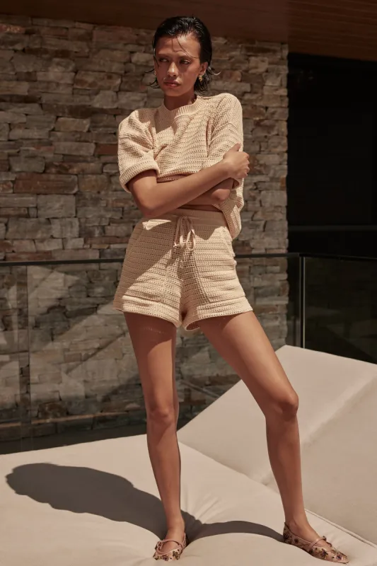 Sunset Hills Knit Shorts (Beige) sold by Runway Scout