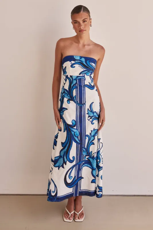 Zayna Midi Dress (Blue) sold by Runway Scout