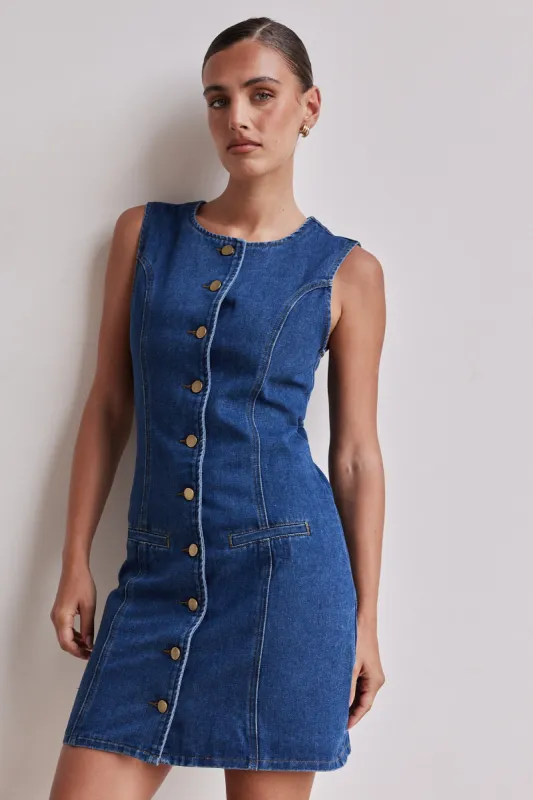 Vivian Denim Mini Dress (Blue) sold by Runway Scout