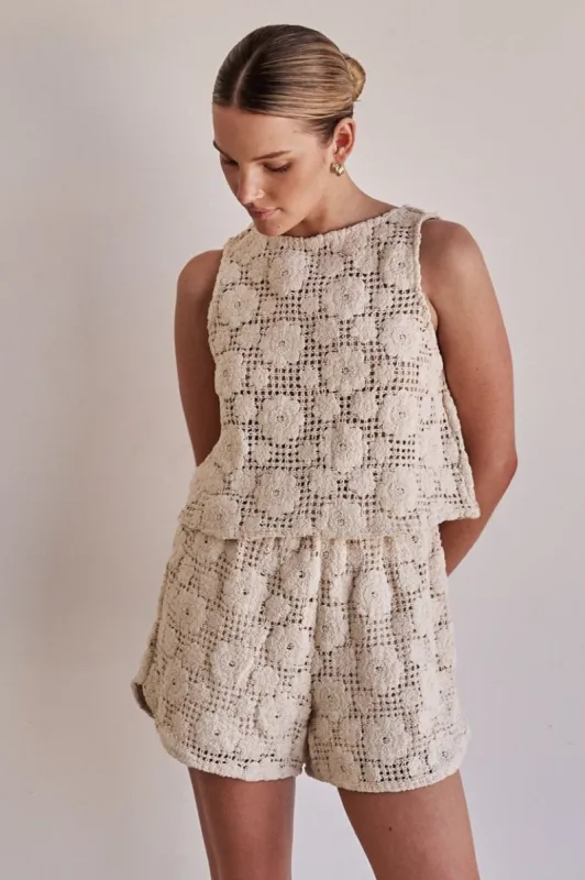 Ulysses Crochet Shorts (Beige) sold by Runway Scout