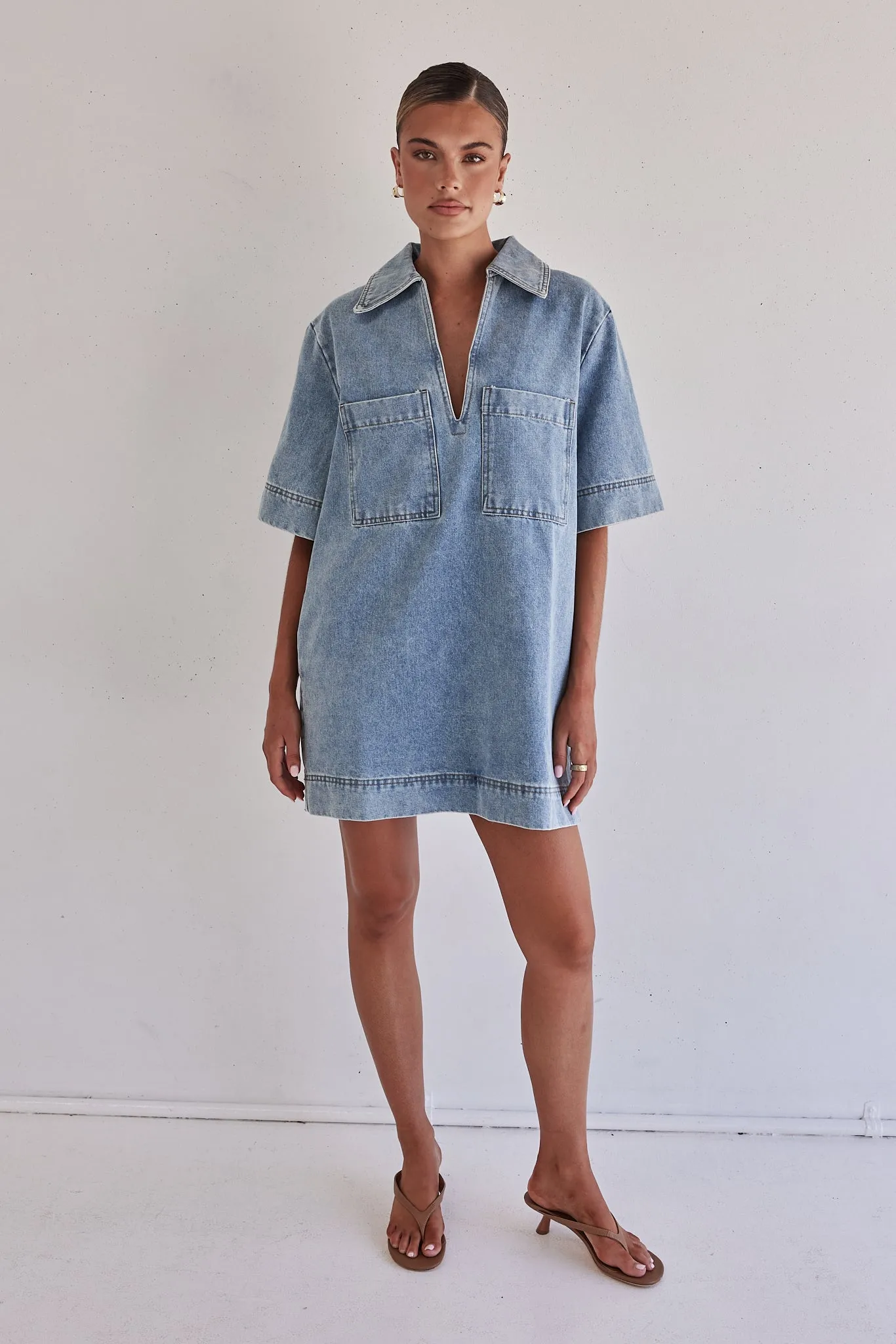 Tara Denim Mini Dress (Light Blue) sold by Runway Scout product image thumbnail 2