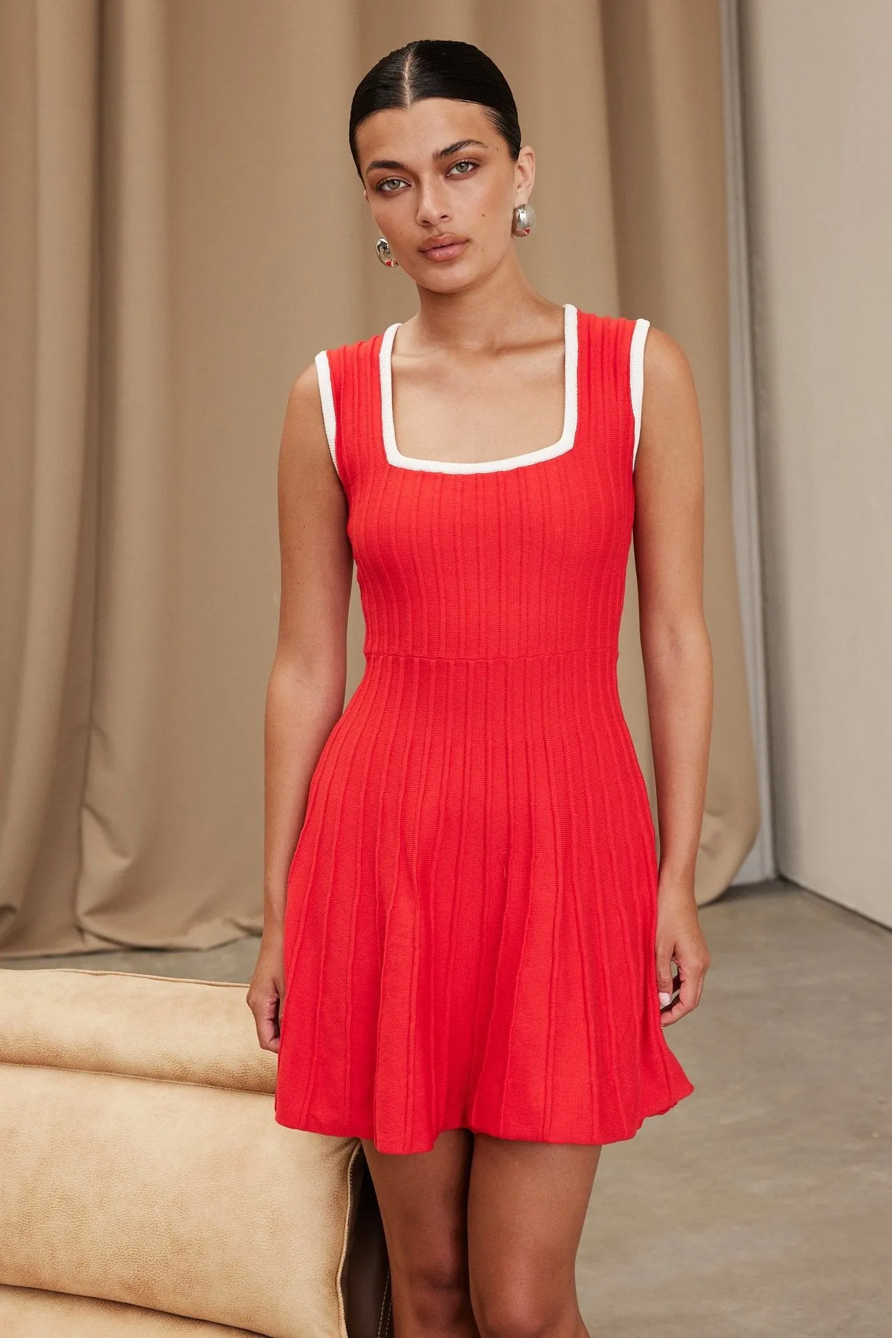 Calle Knit Mini Dress (Red) sold by Runway Scout