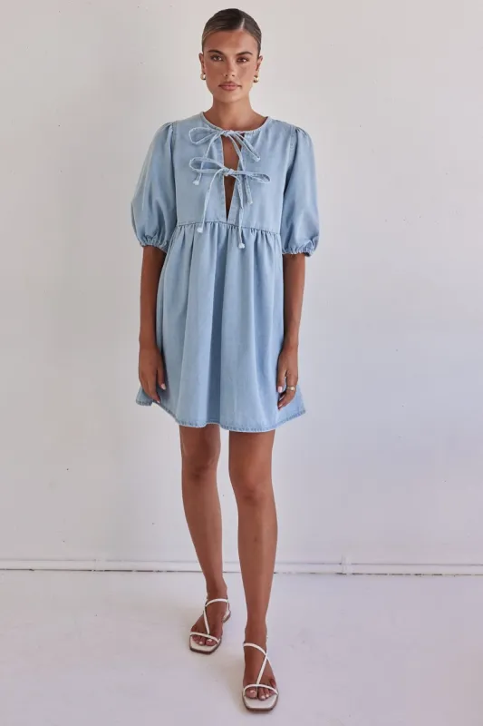 Dulcie Mini Dress (Light Blue) sold by Runway Scout