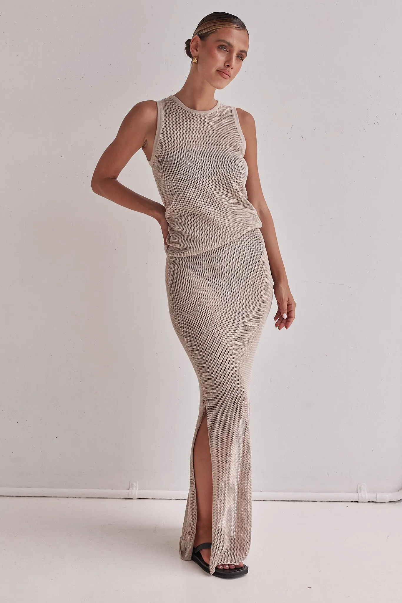 Nikolas Knit Skirt (Beige) sold by Runway Scout