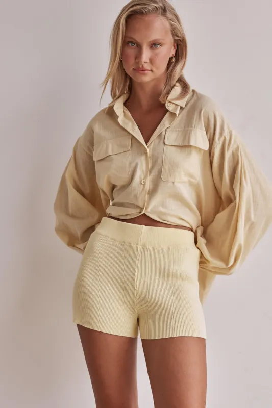 Bumble Knit Shorts (Yellow) sold by Runway Scout