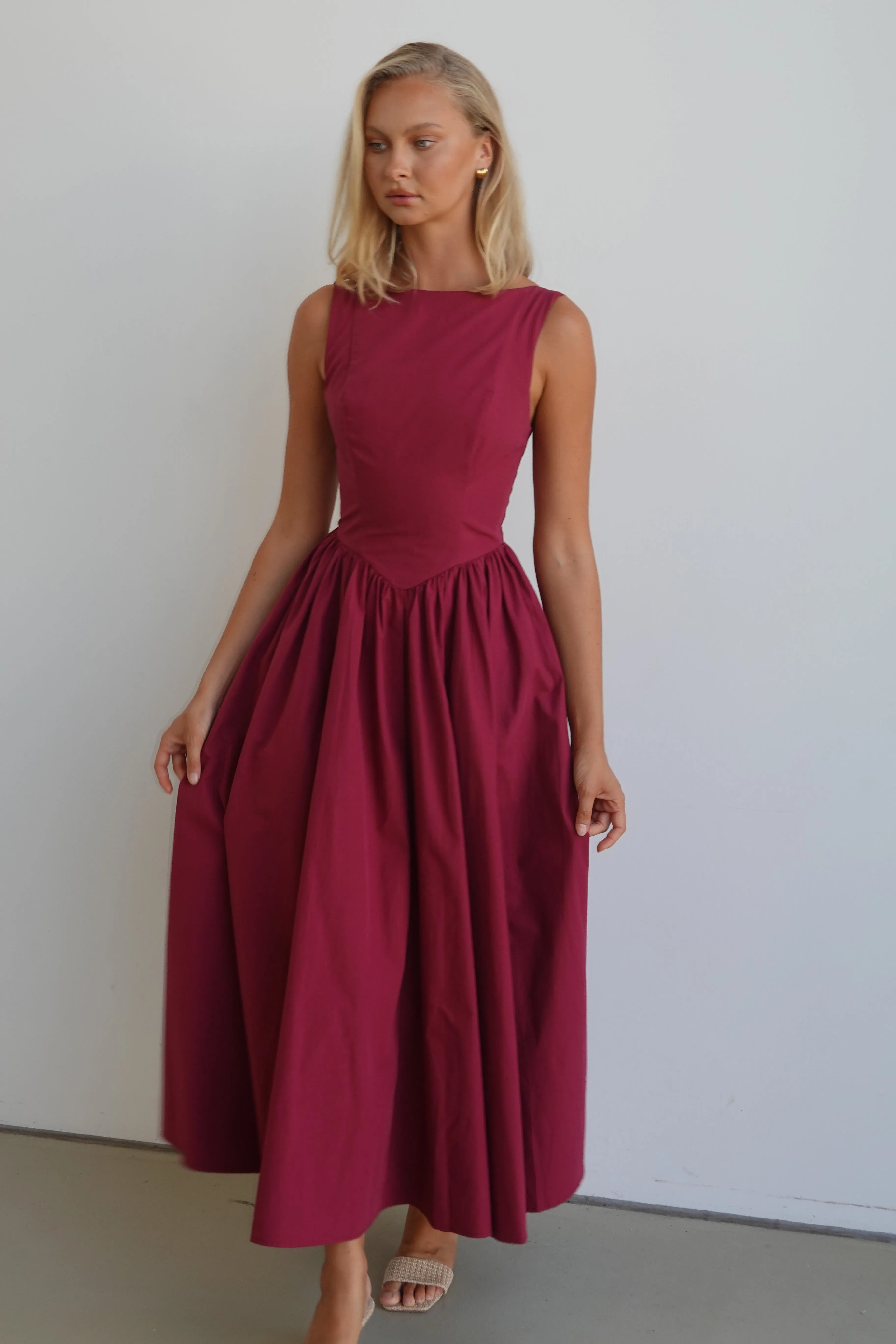 Devin Maxi Dress (Wine) sold by Runway Scout