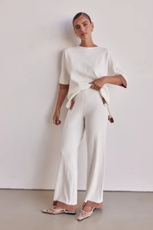 Selenia Ribbed Knit Pant (Cream) sold by Runway Scout