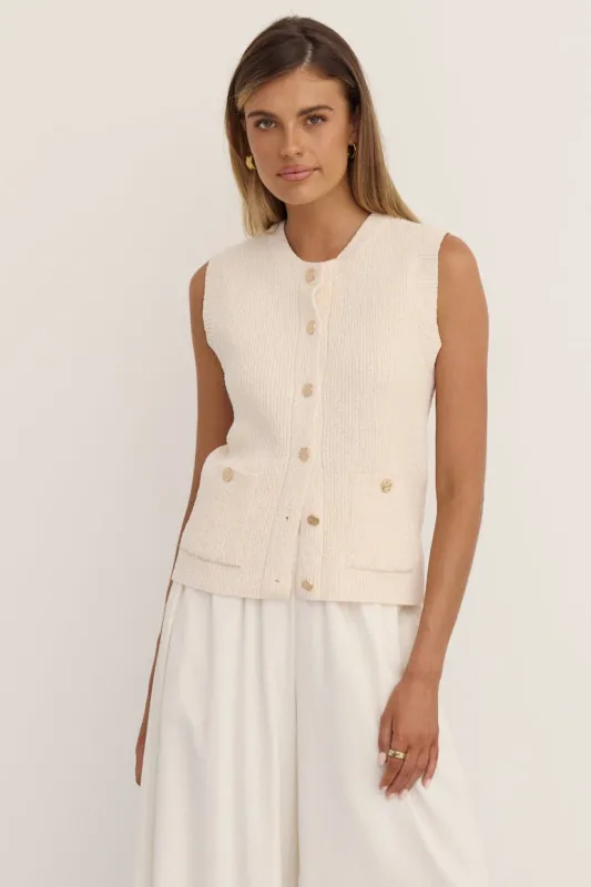 Camille Knit Vest (Cream) sold by Runway Scout