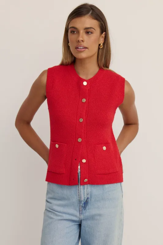Camille Knit Vest (Red) sold by Runway Scout