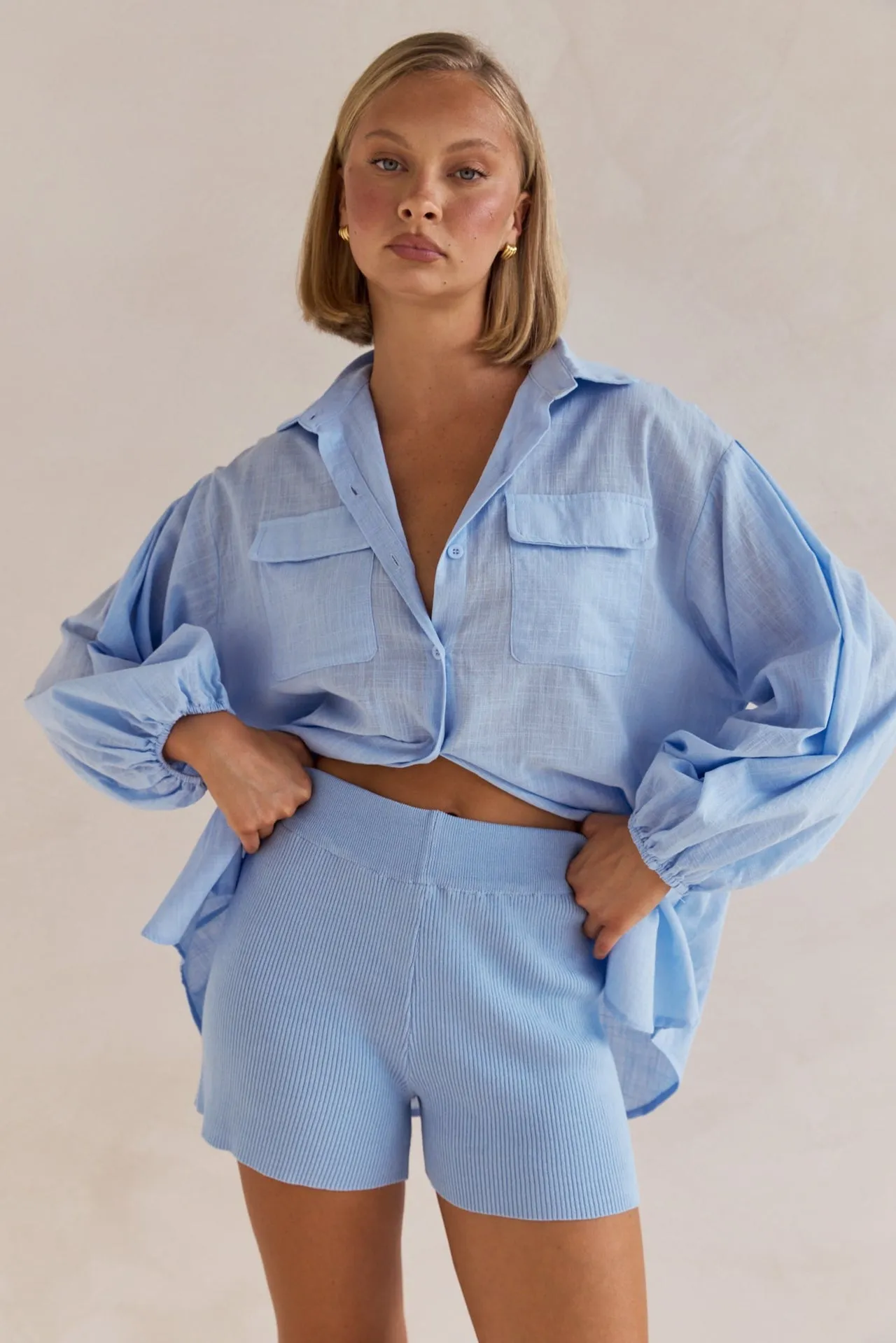 Bumble Knit Shorts (Blue) sold by Runway Scout