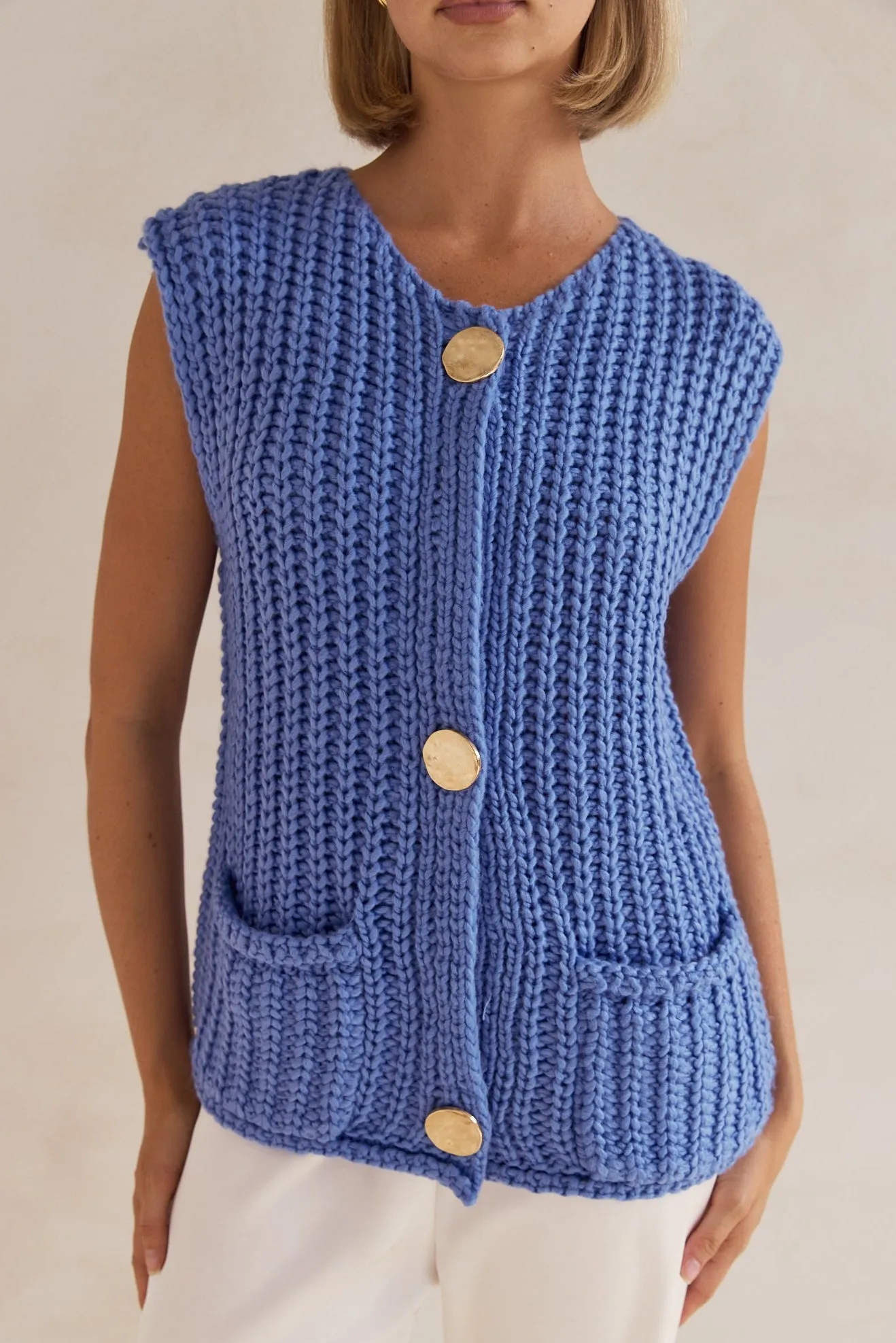 Zarlie Knit Vest (Blue) sold by Runway Scout