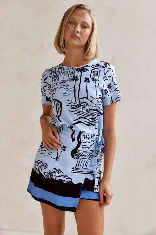 Alexandria Wrap Mini Dress (Blue) sold by Runway Scout