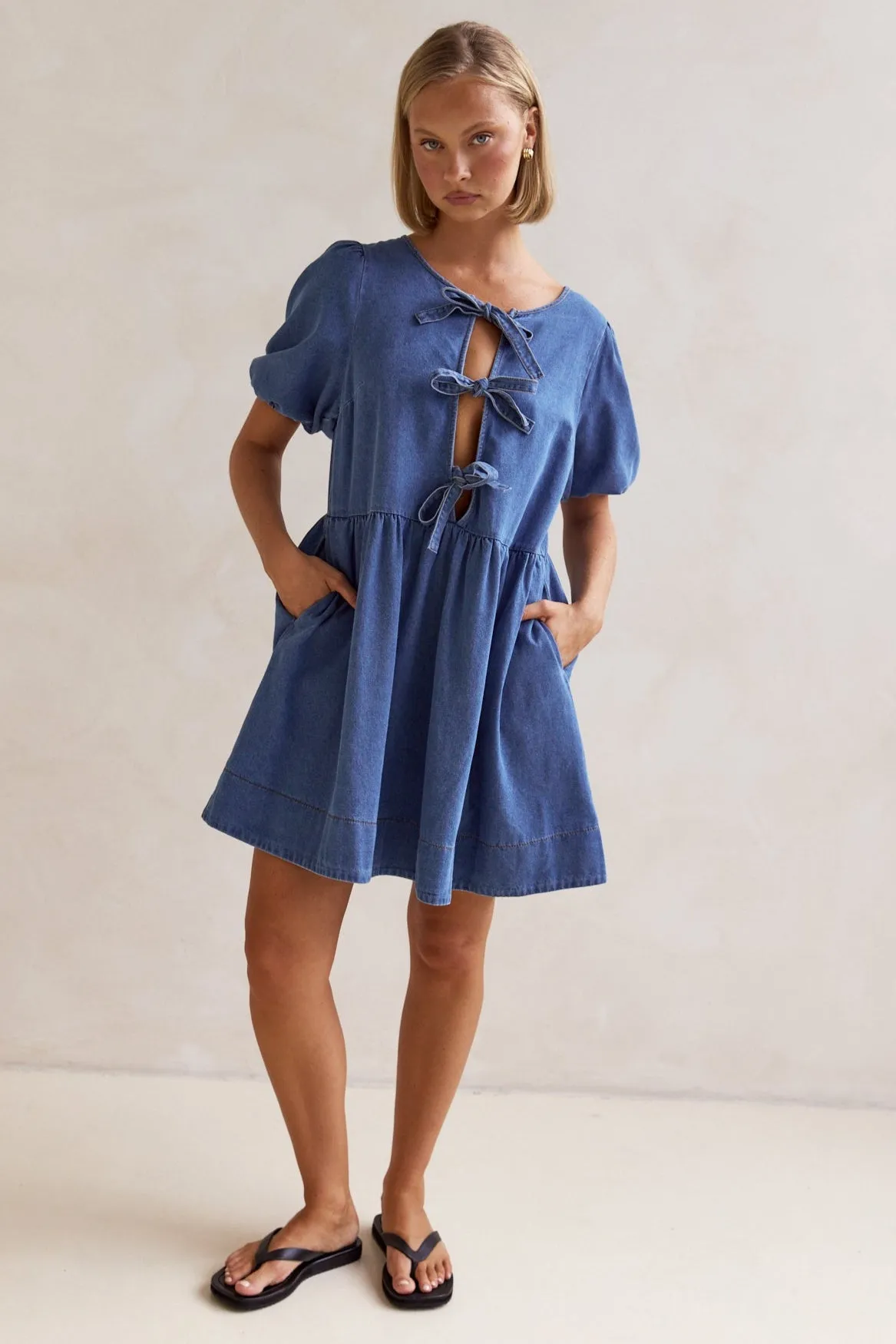 Carmela Denim Mini Dress (Blue) sold by Runway Scout product image thumbnail 3