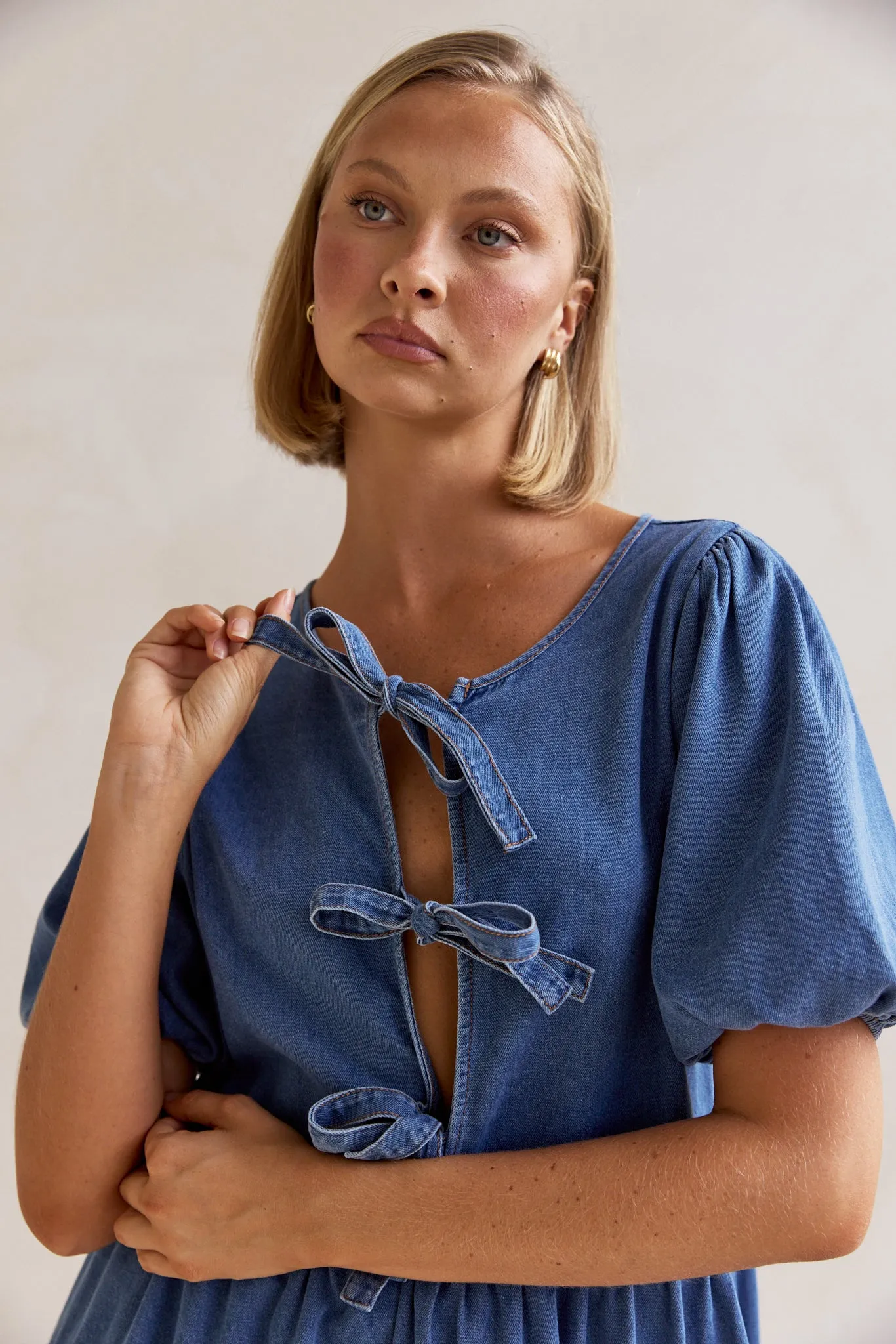 Carmela Denim Mini Dress (Blue) sold by Runway Scout product image thumbnail 5