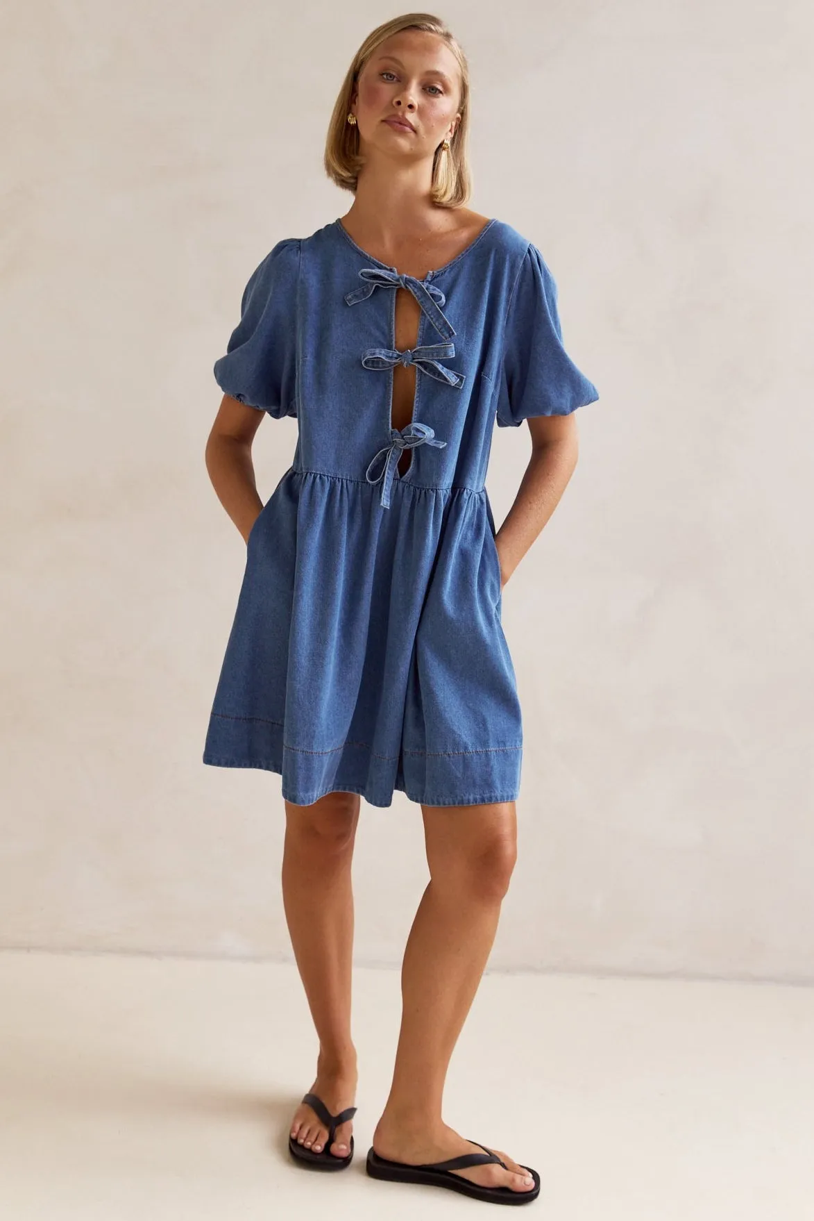 Carmela Denim Mini Dress (Blue) sold by Runway Scout product image thumbnail 4