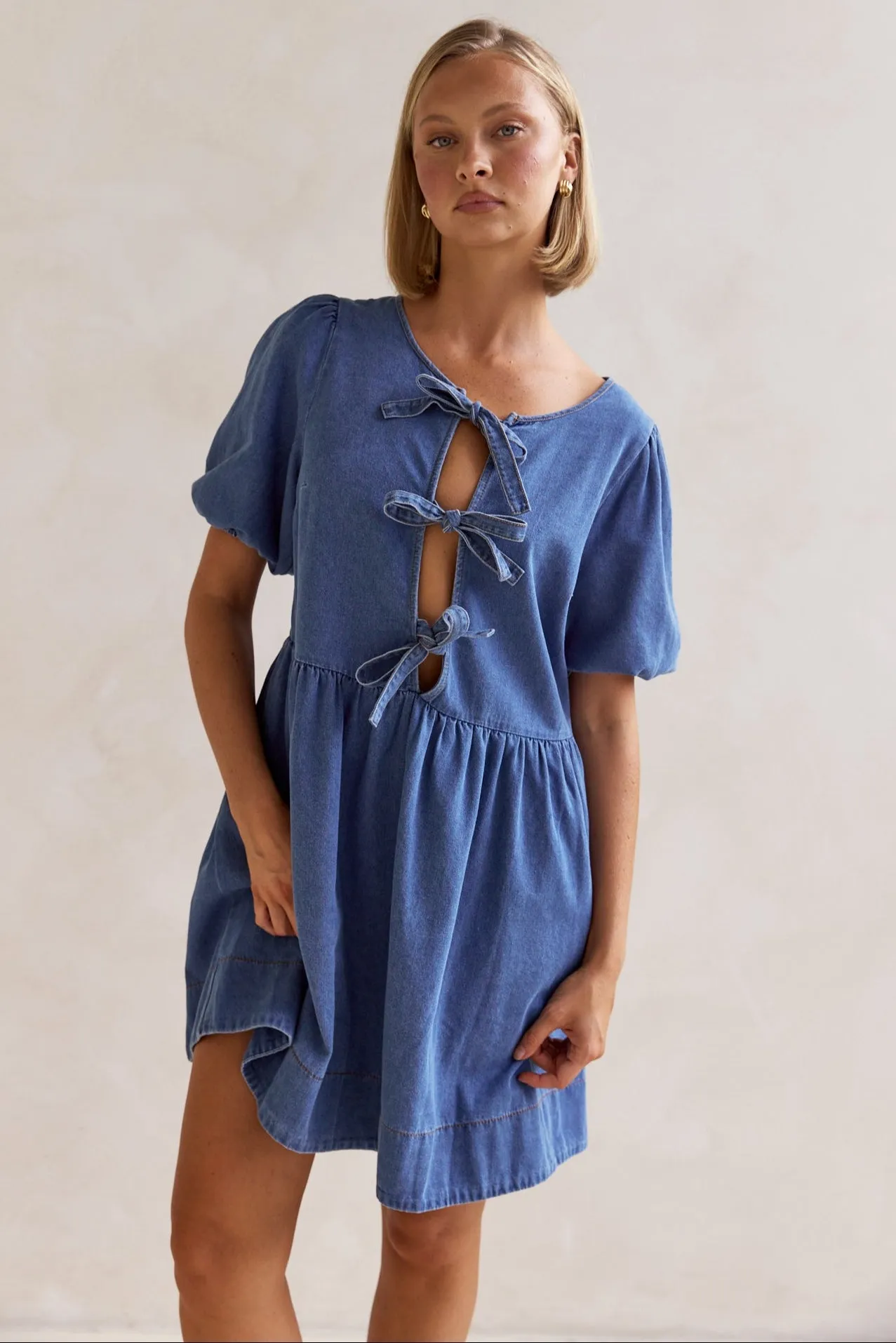 Carmela Denim Mini Dress (Blue) sold by Runway Scout product image thumbnail 2