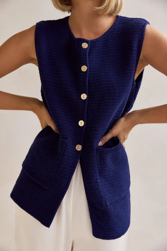 Freja Knit Vest (Navy) sold by Runway Scout