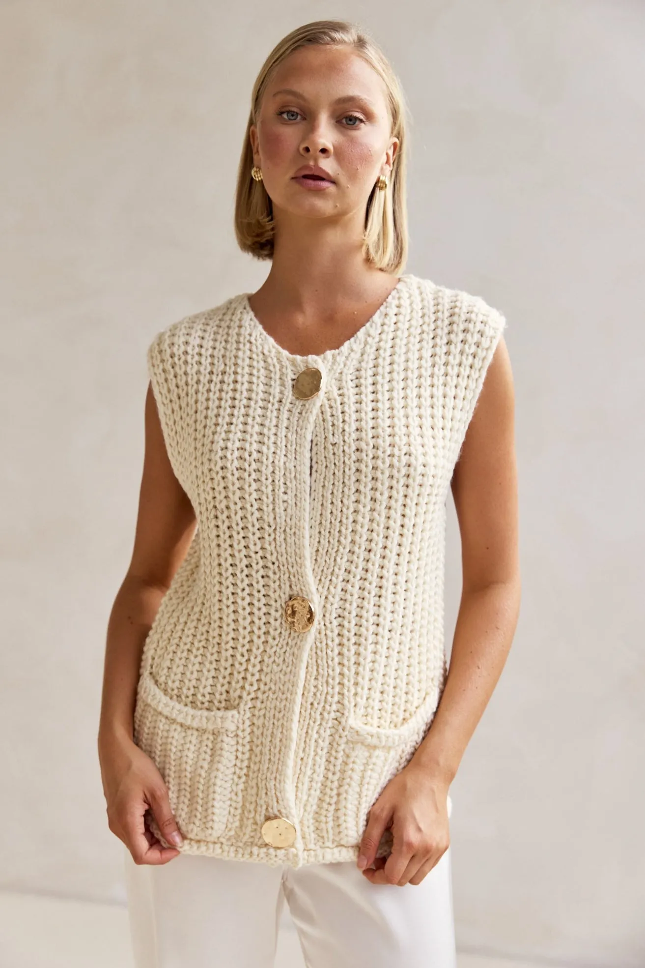 Zarlie Knit Vest (Cream) sold by Runway Scout