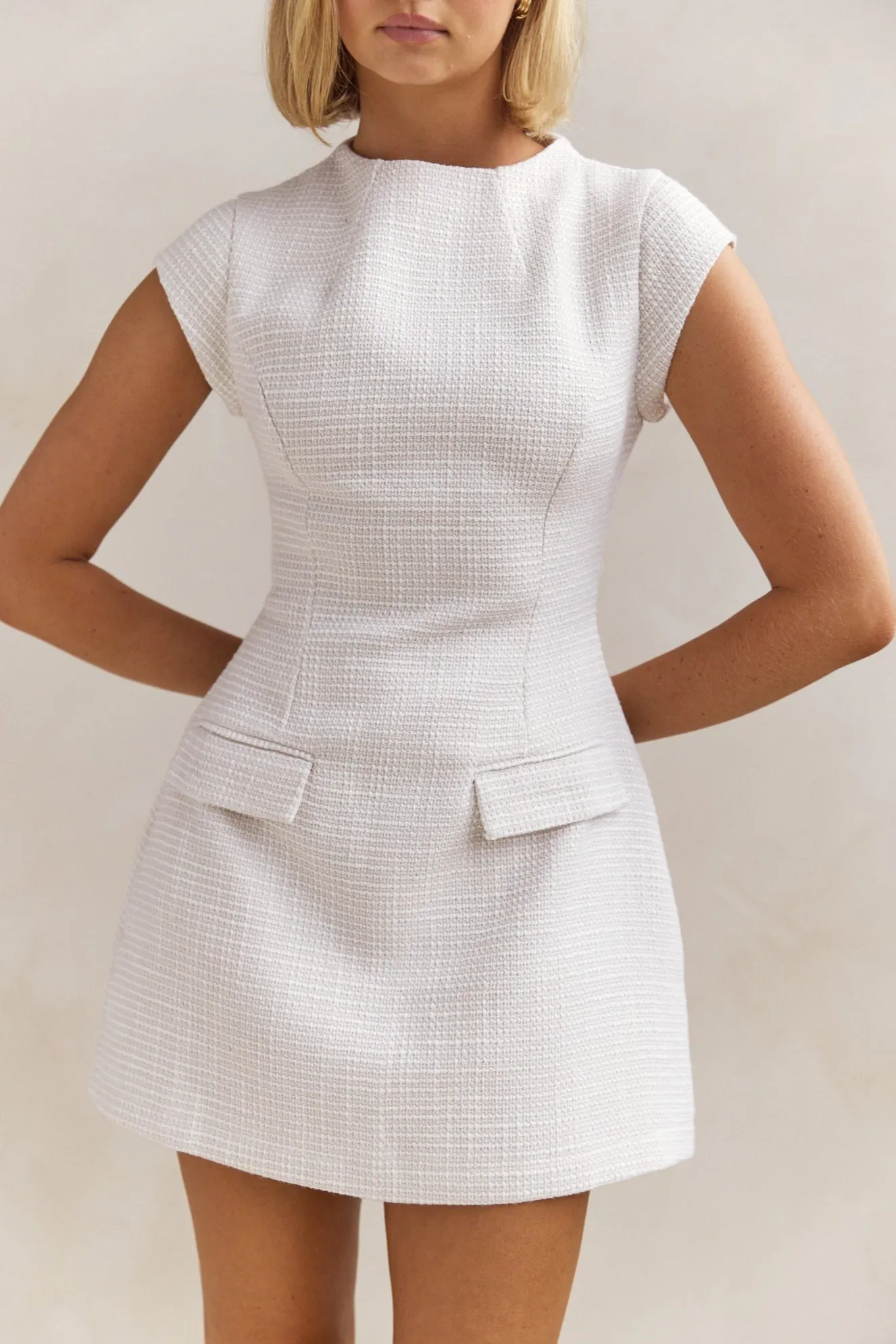 Thalia Tweed Dress (Cream) sold by Runway Scout