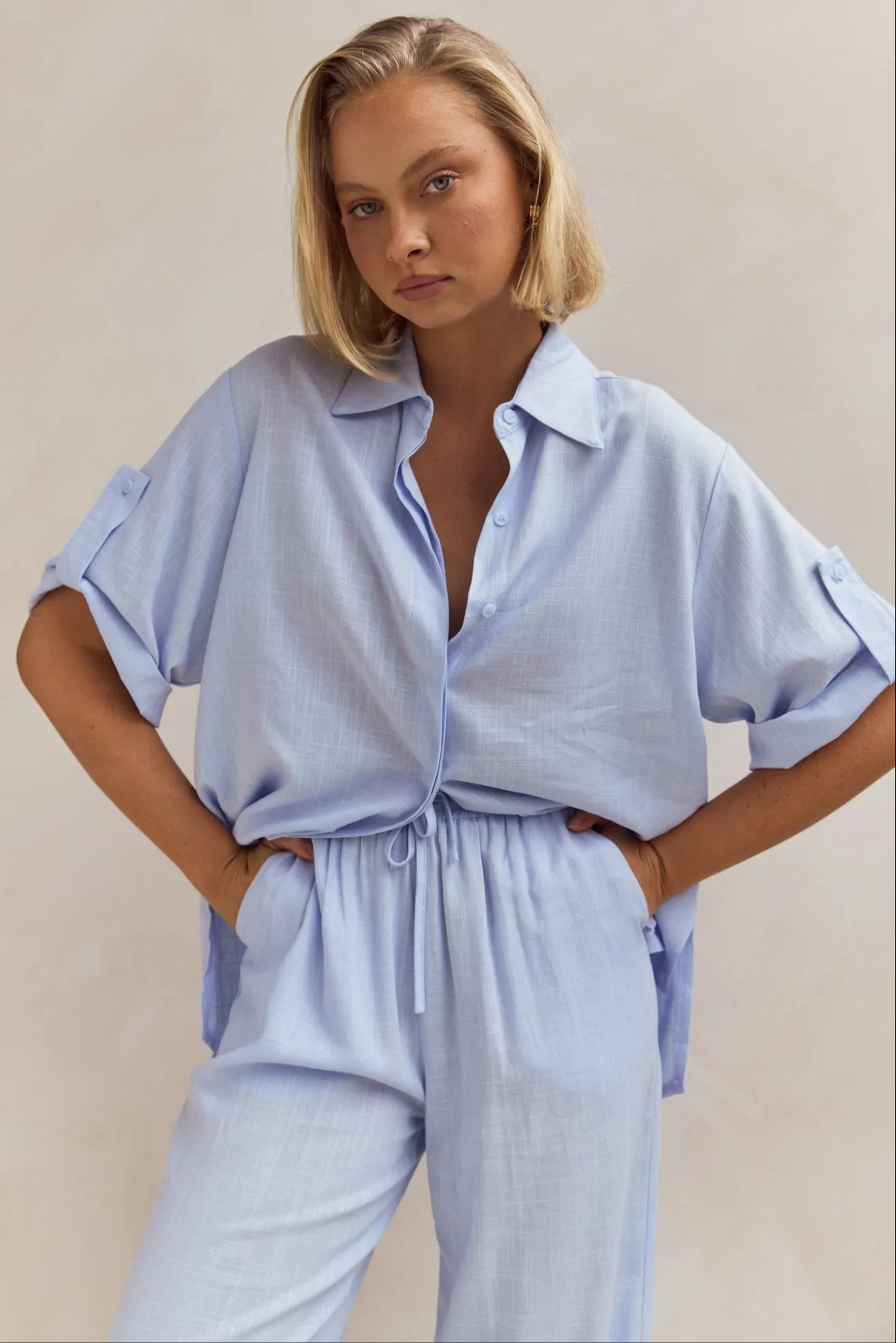 Alani Shirt (Blue) sold by Runway Scout
